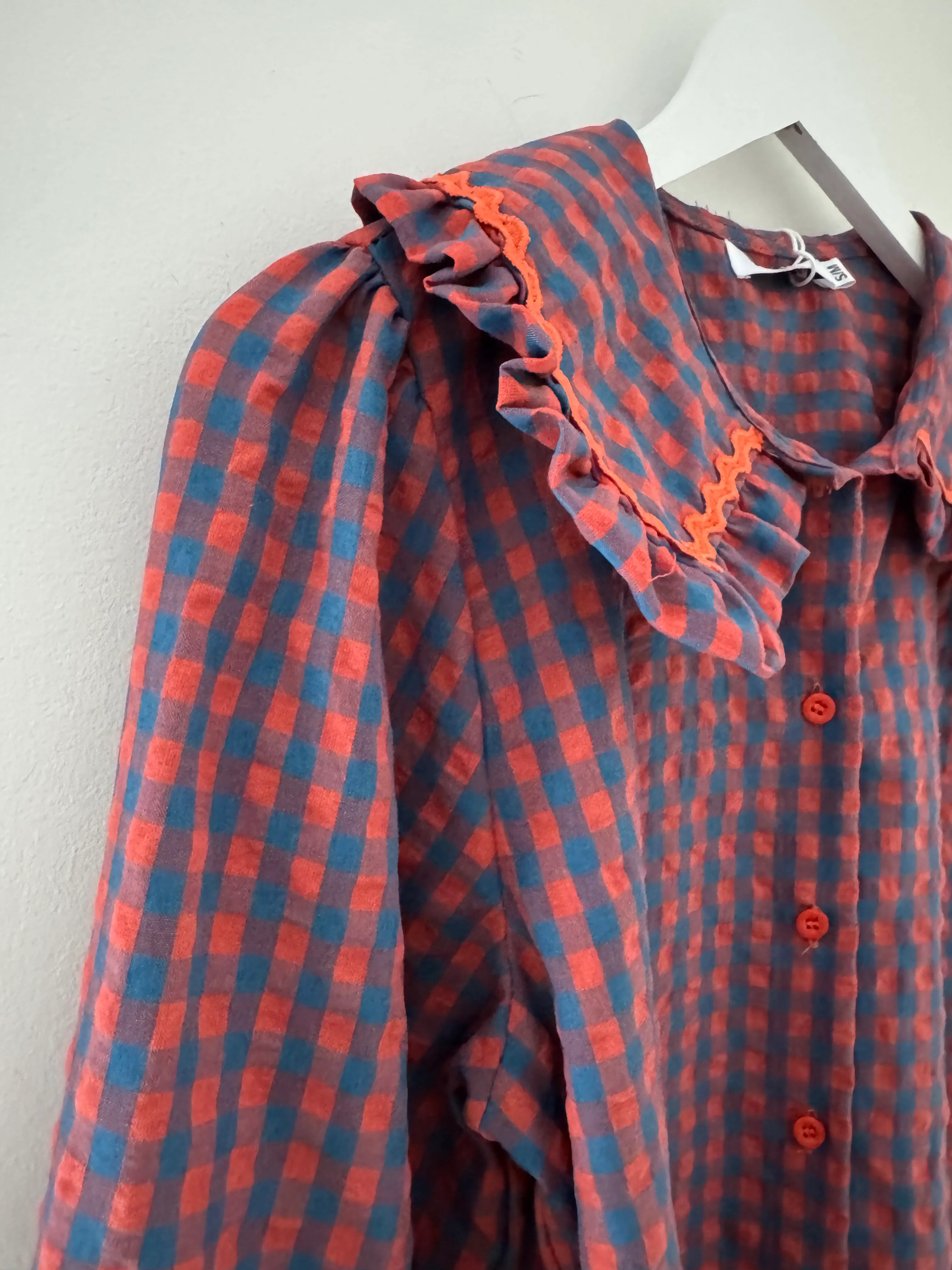 Collared Check Shirt in Orange & Blue - Image 10