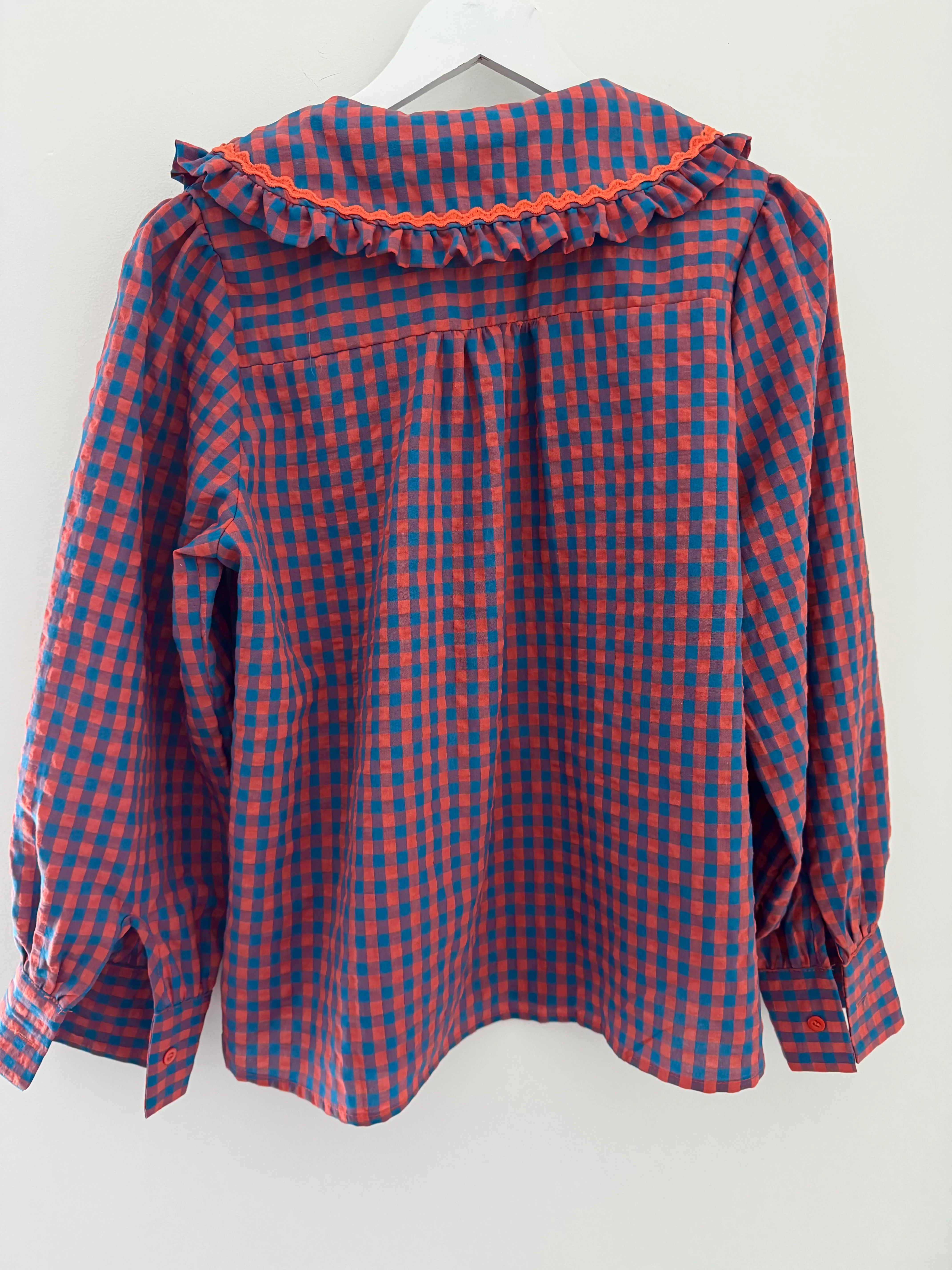 Collared Check Shirt in Orange & Blue - Image 11