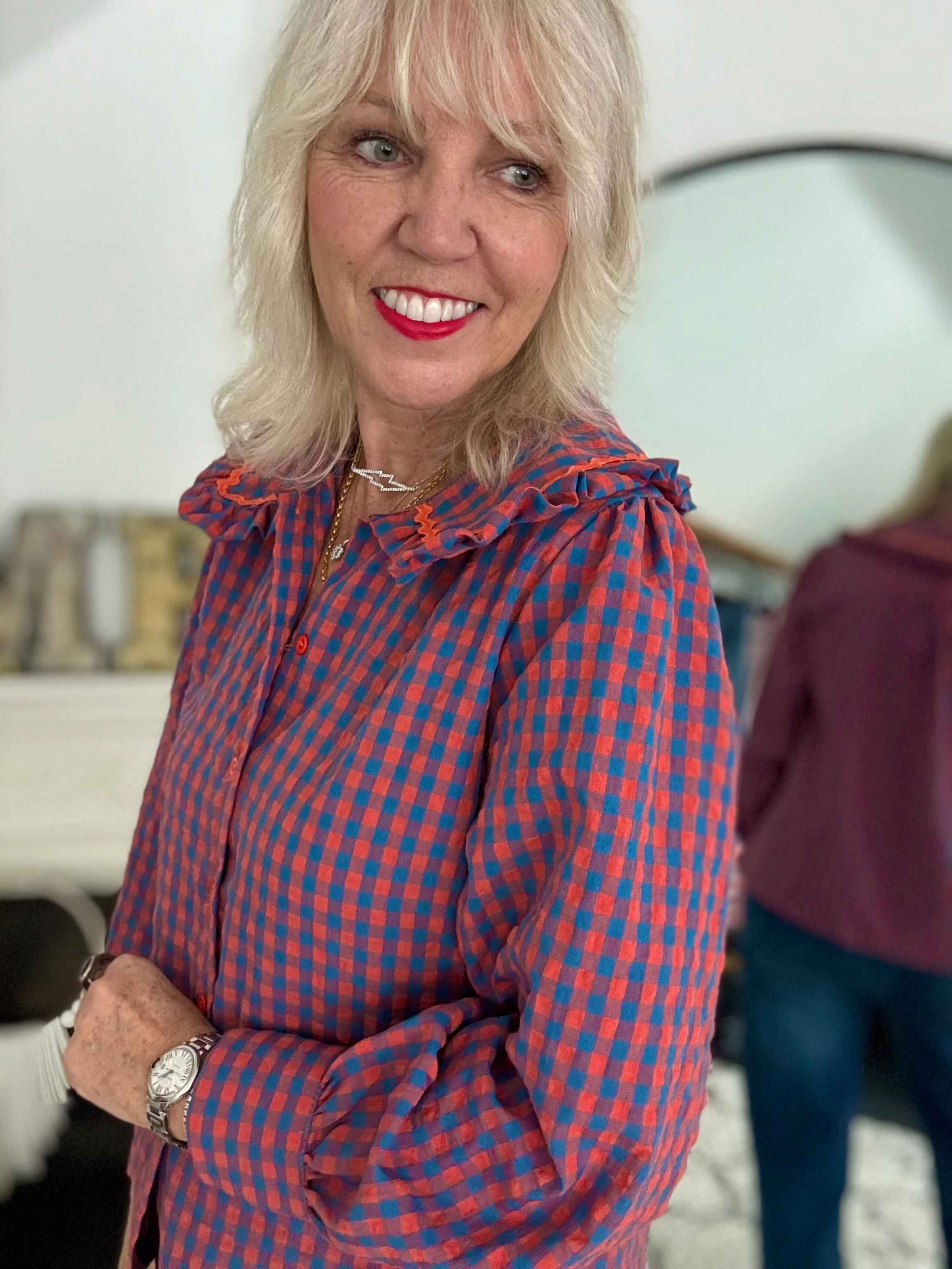 Collared Check Shirt in Orange & Blue - Image 4
