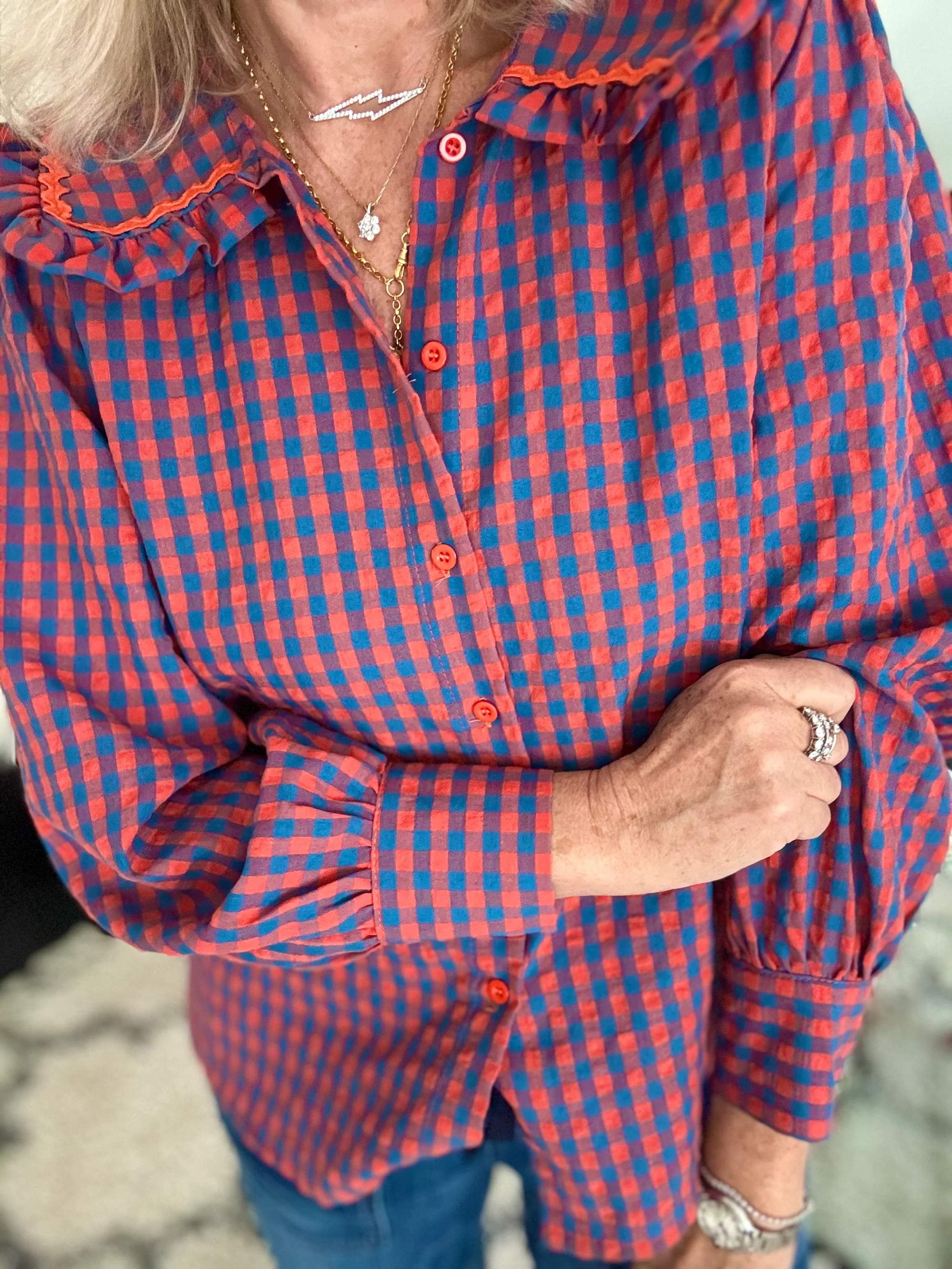 Collared Check Shirt in Orange & Blue - Image 6