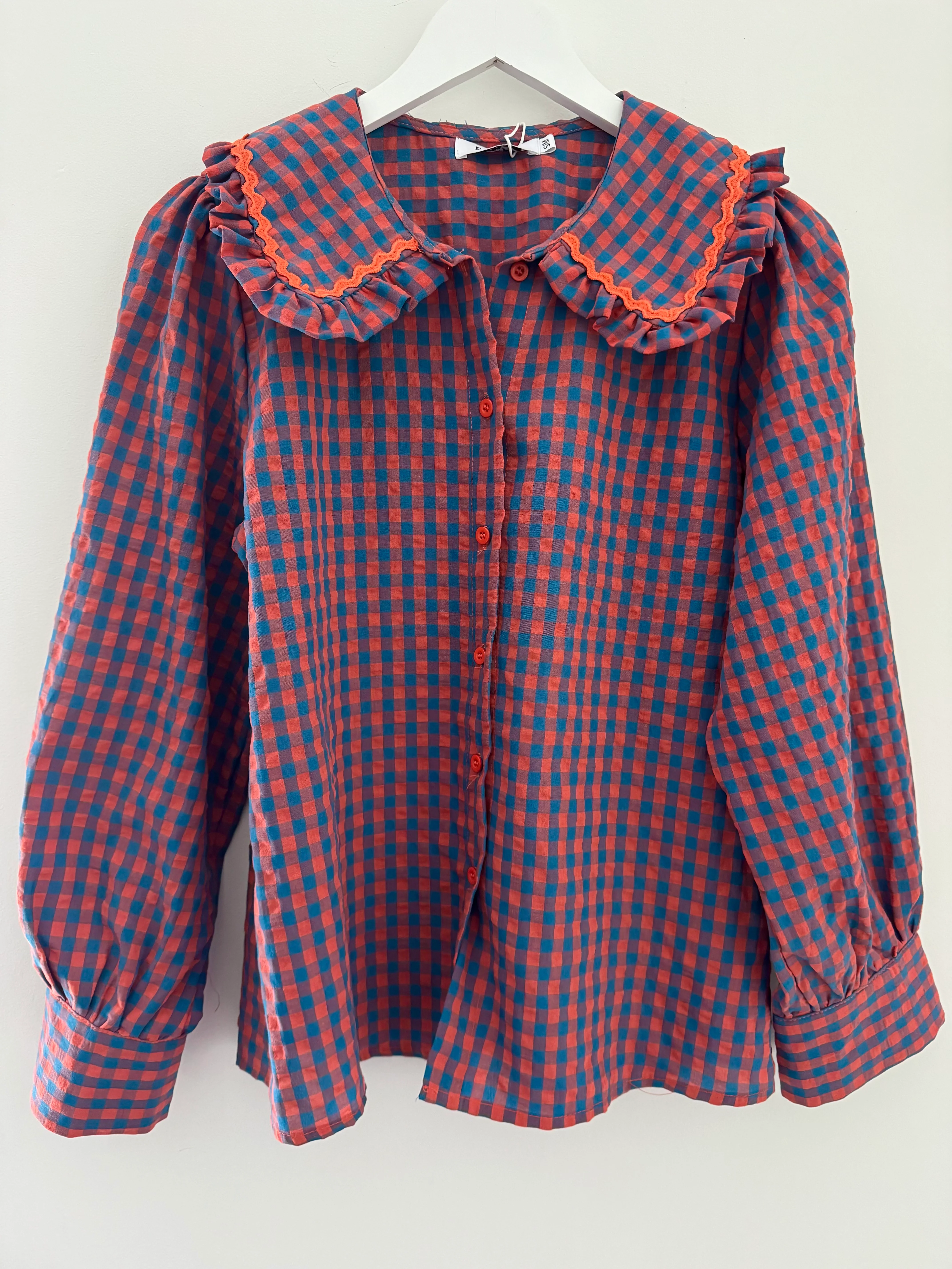 Collared Check Shirt in Orange & Blue - Image 9