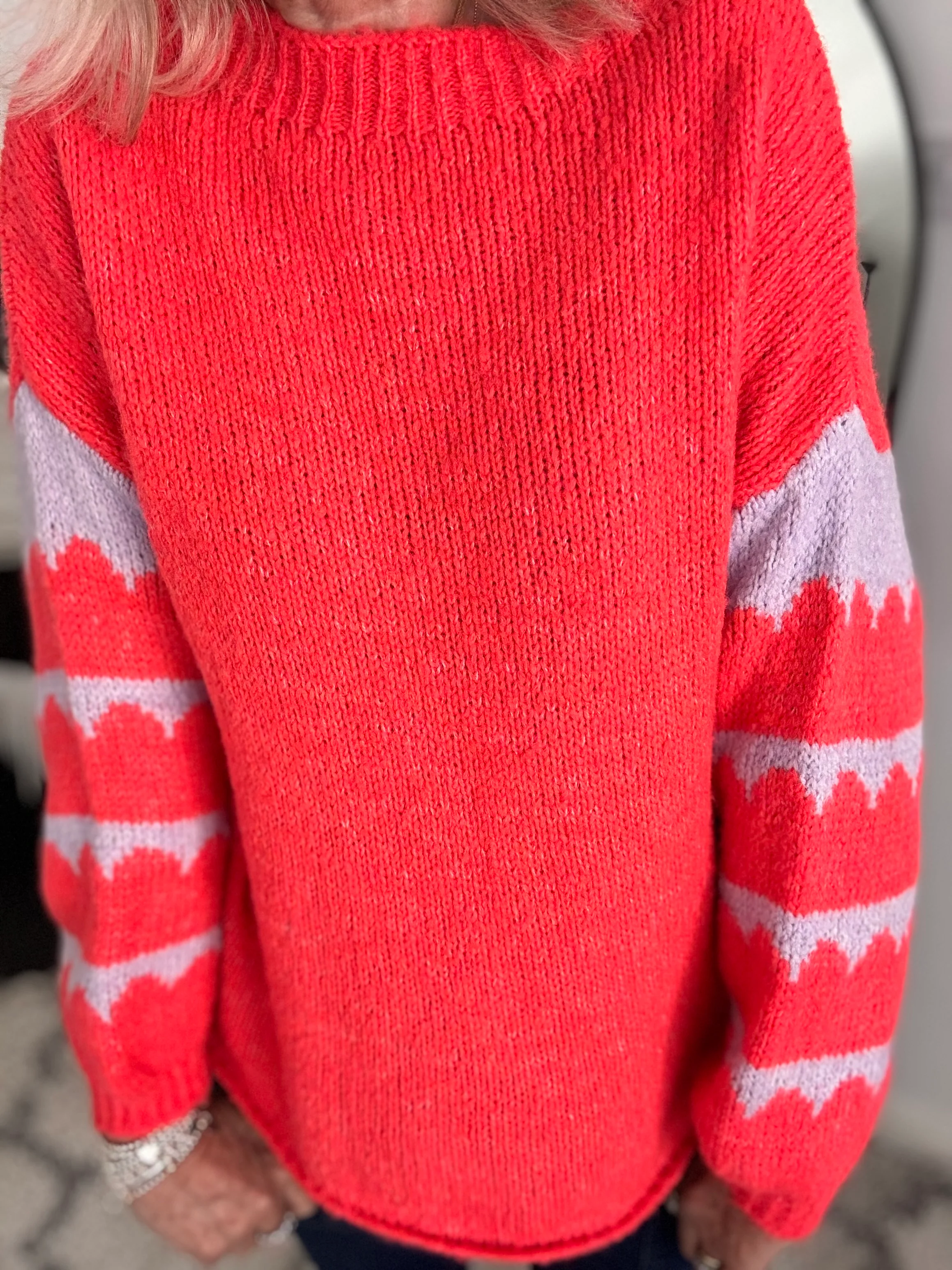 Coral Jumper with Stripe Lilac Sleeves - Image 5