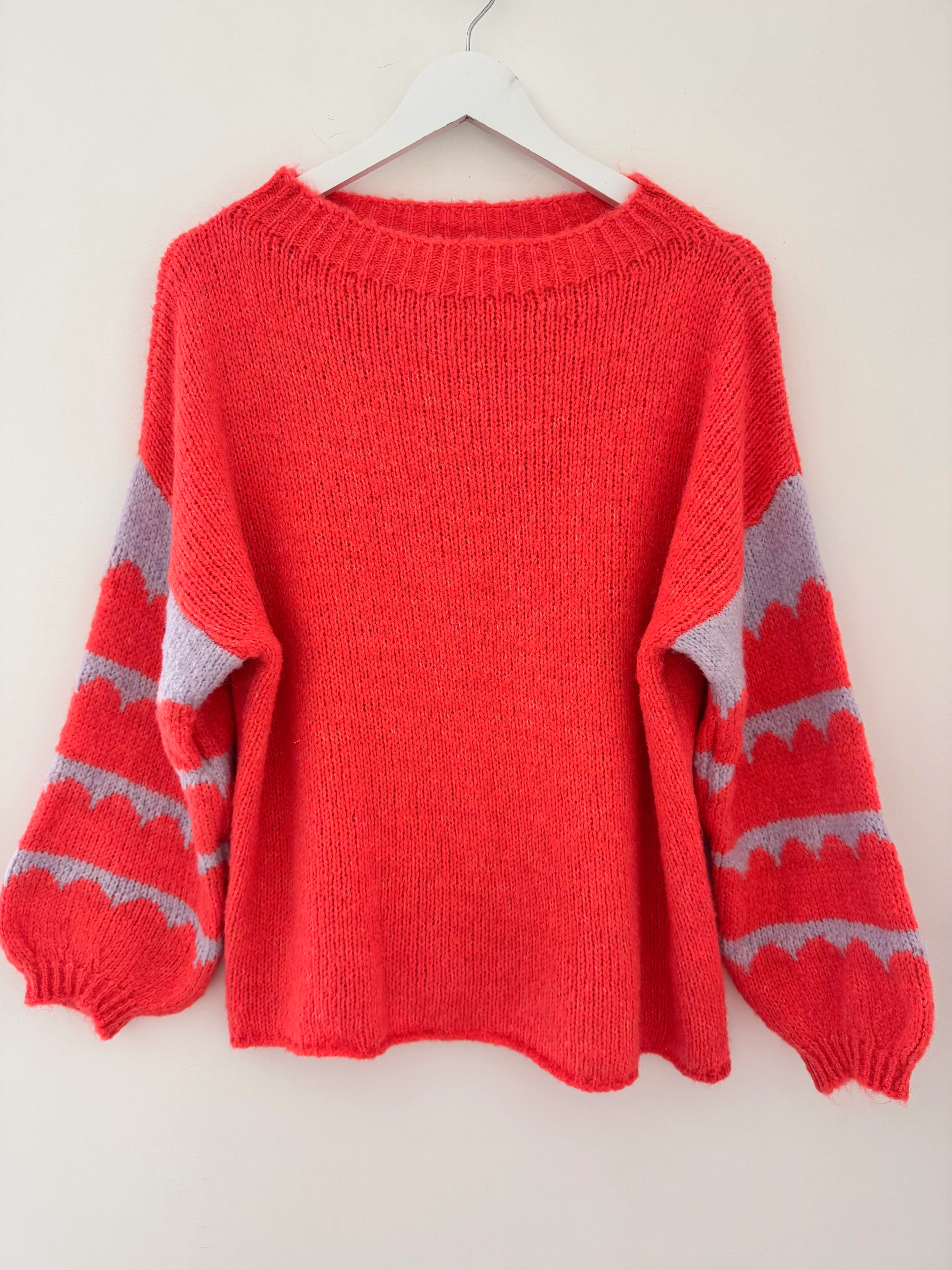 Coral Jumper with Stripe Lilac Sleeves - Image 7