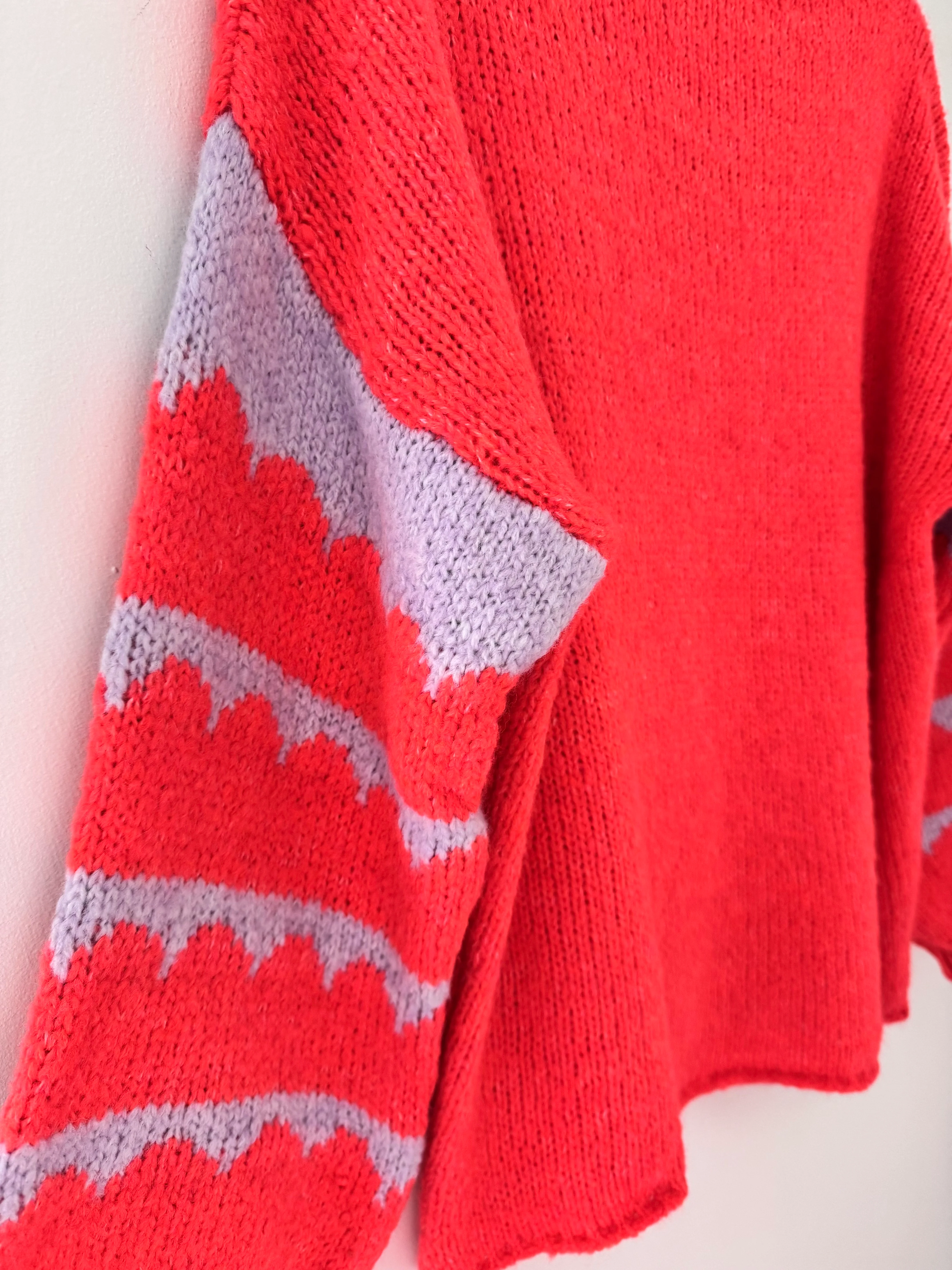 Coral Jumper with Stripe Lilac Sleeves - Image 8