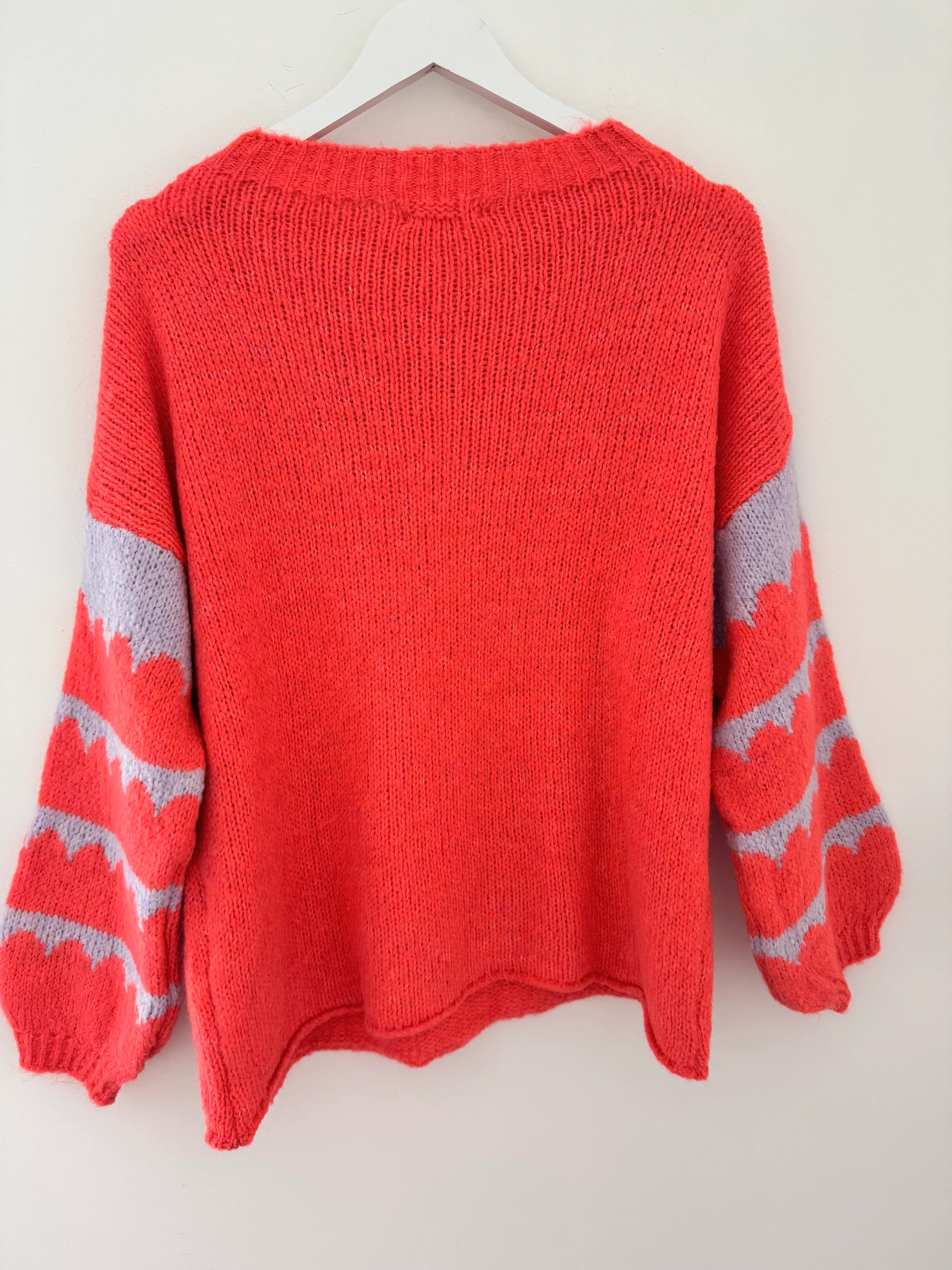 Coral Jumper with Stripe Lilac Sleeves - Image 9