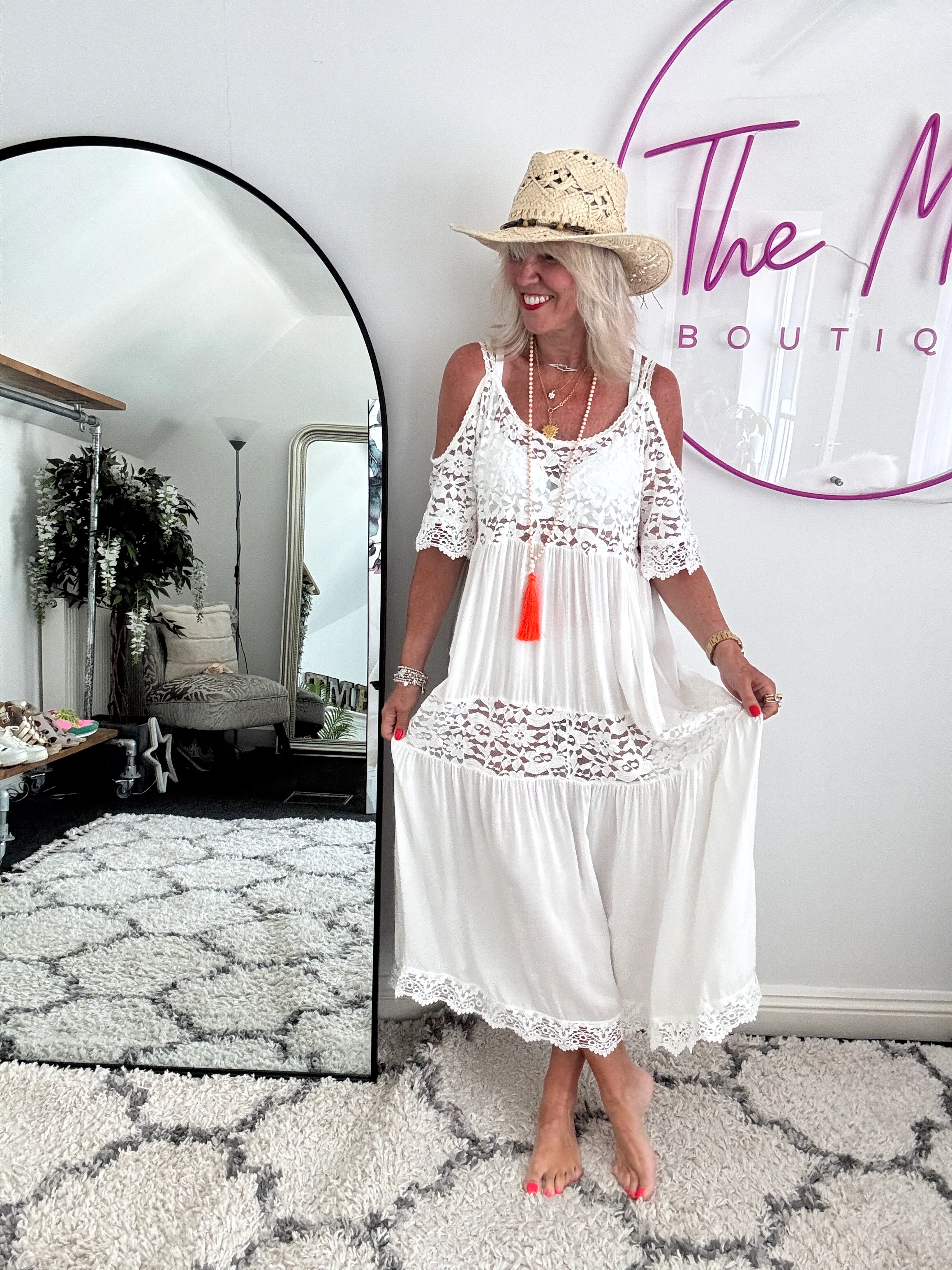 Cotton & Lace Beach Dress in White - Image 3
