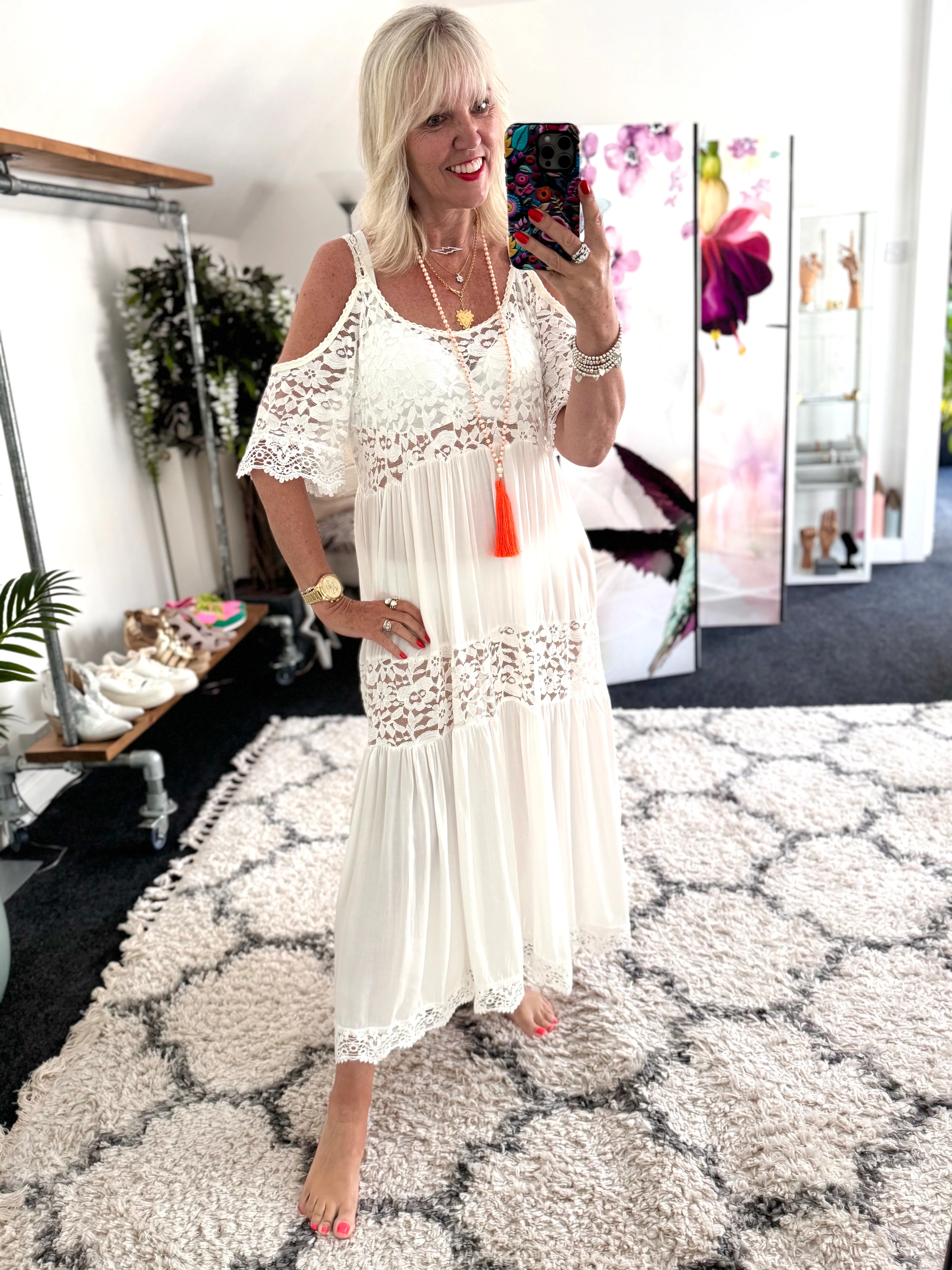Cotton & Lace Beach Dress in White - Image 5