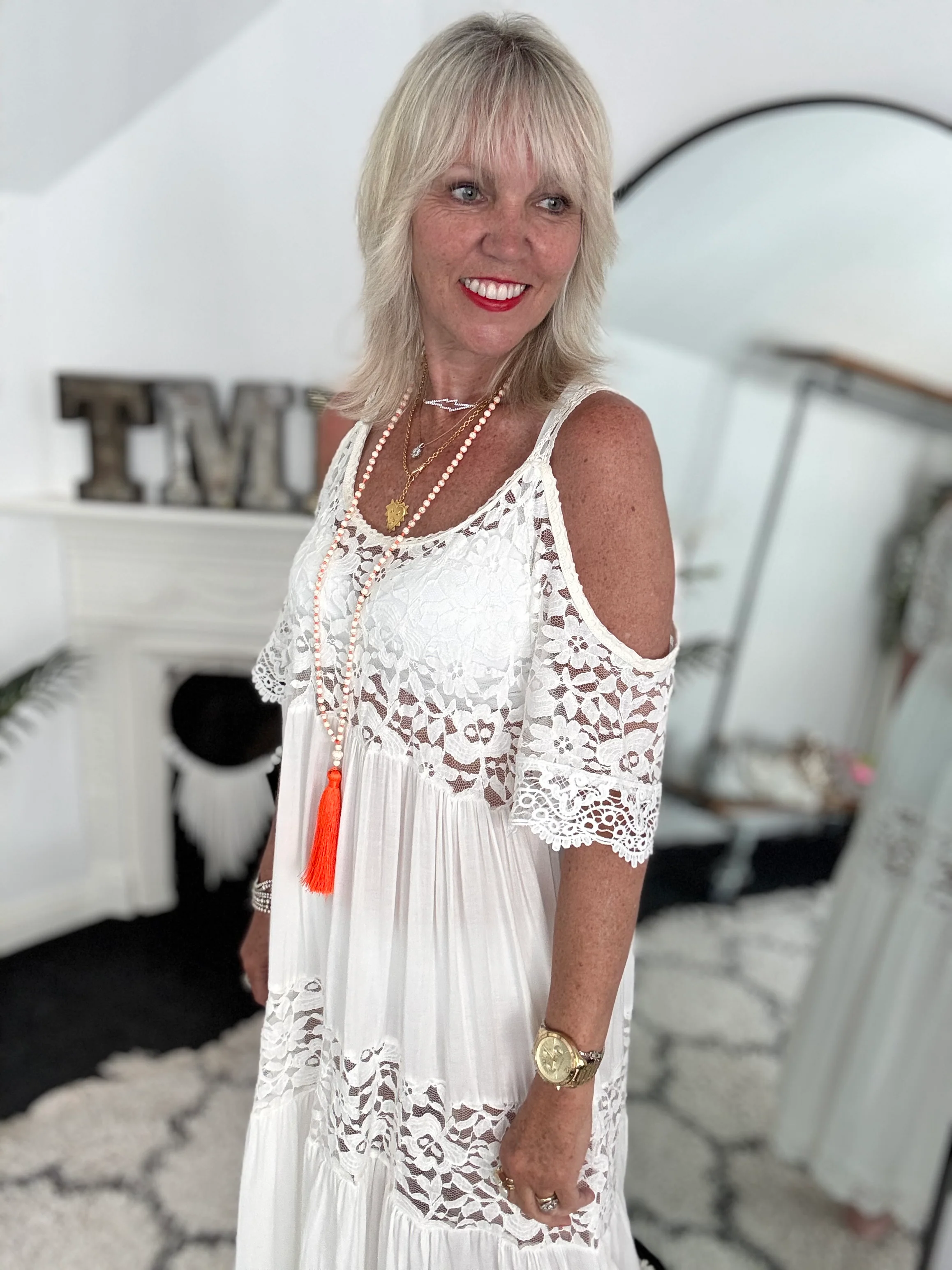 Cotton & Lace Beach Dress in White - Image 6