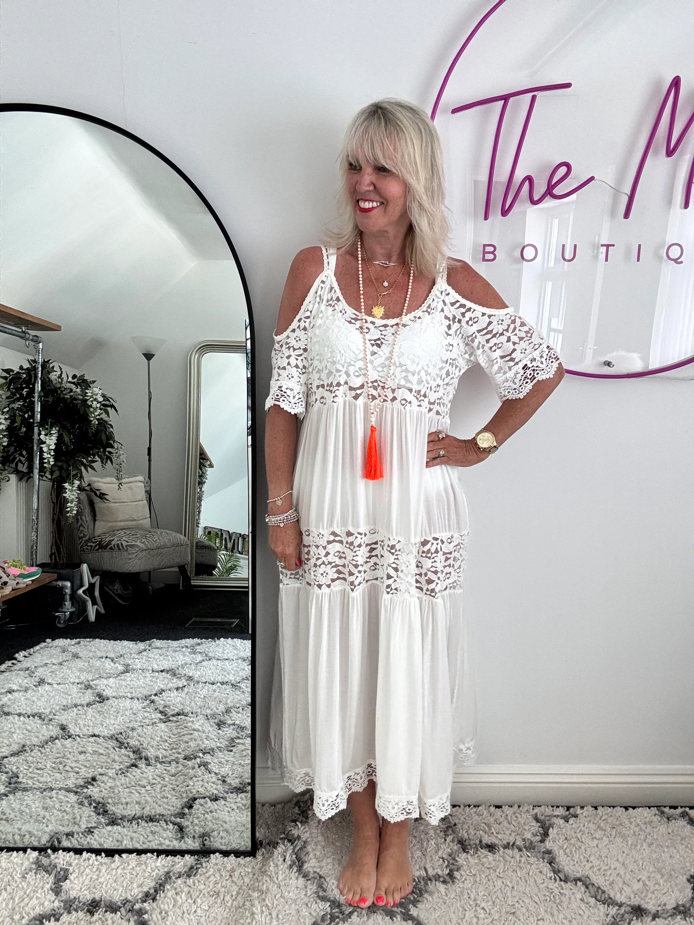Cotton & Lace Beach Dress in White - Image 7