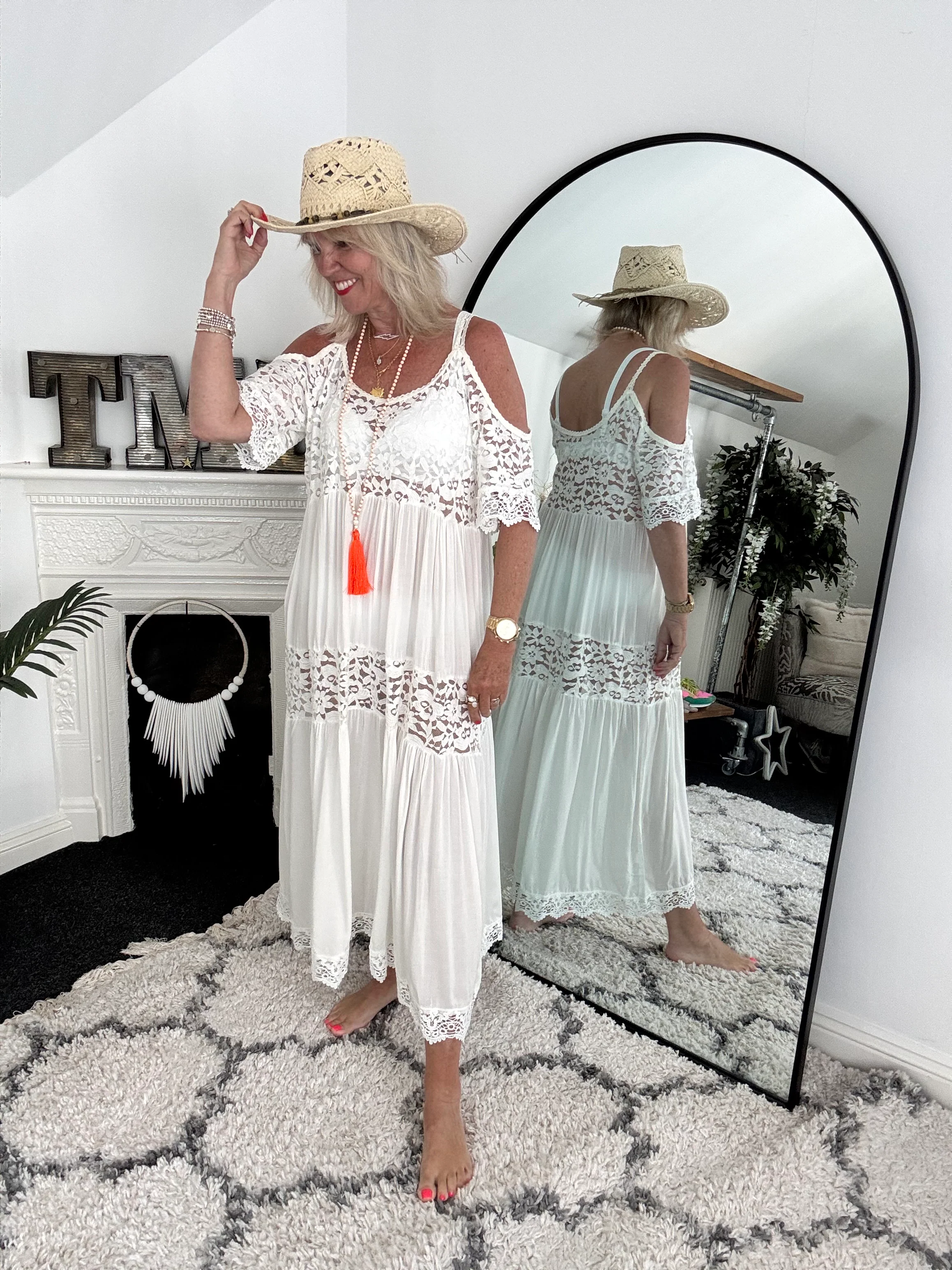 Cotton & Lace Beach Dress in White - Image 8