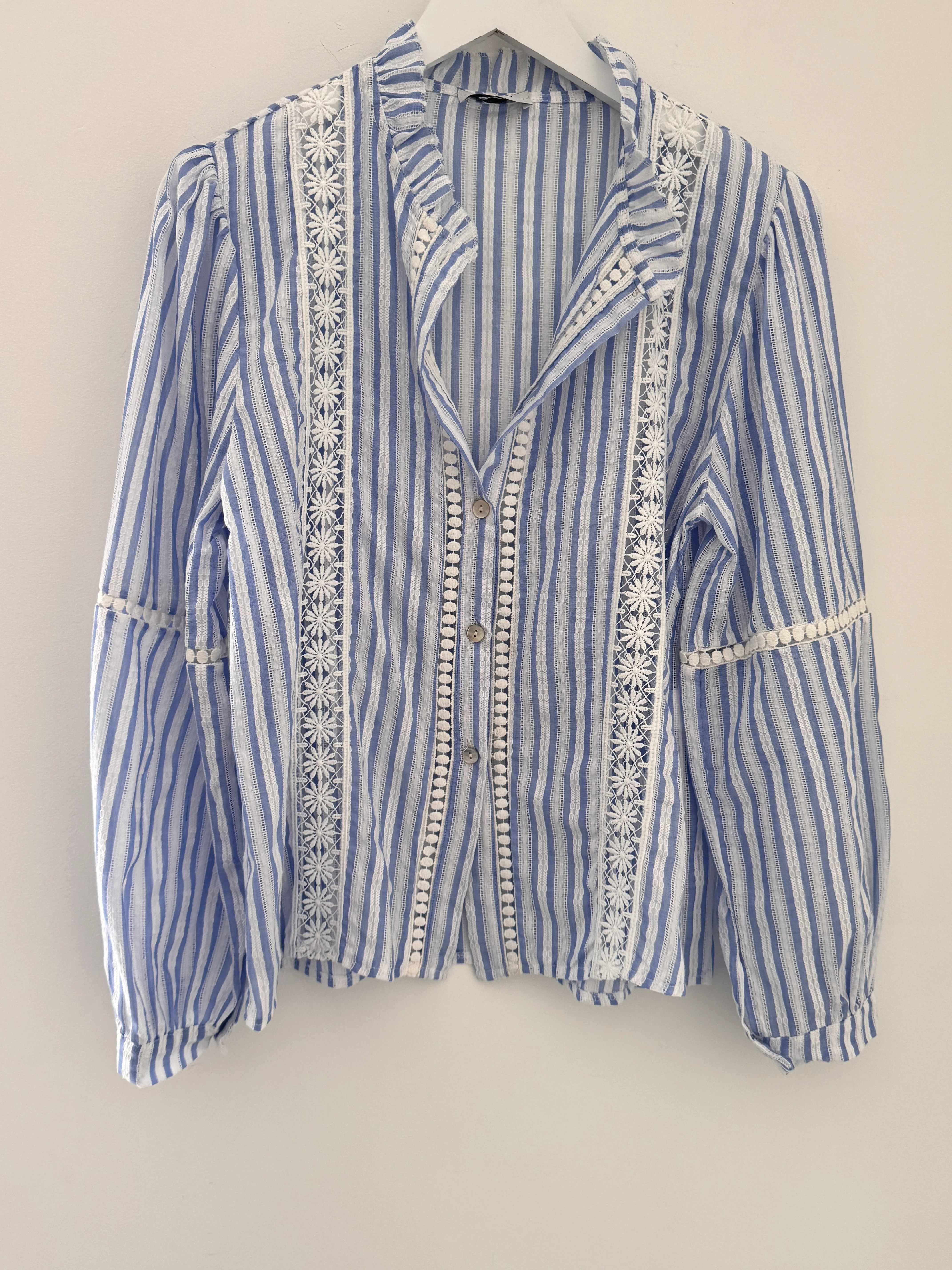 Cotton & Lace Shirt in Blue & White - Image 8
