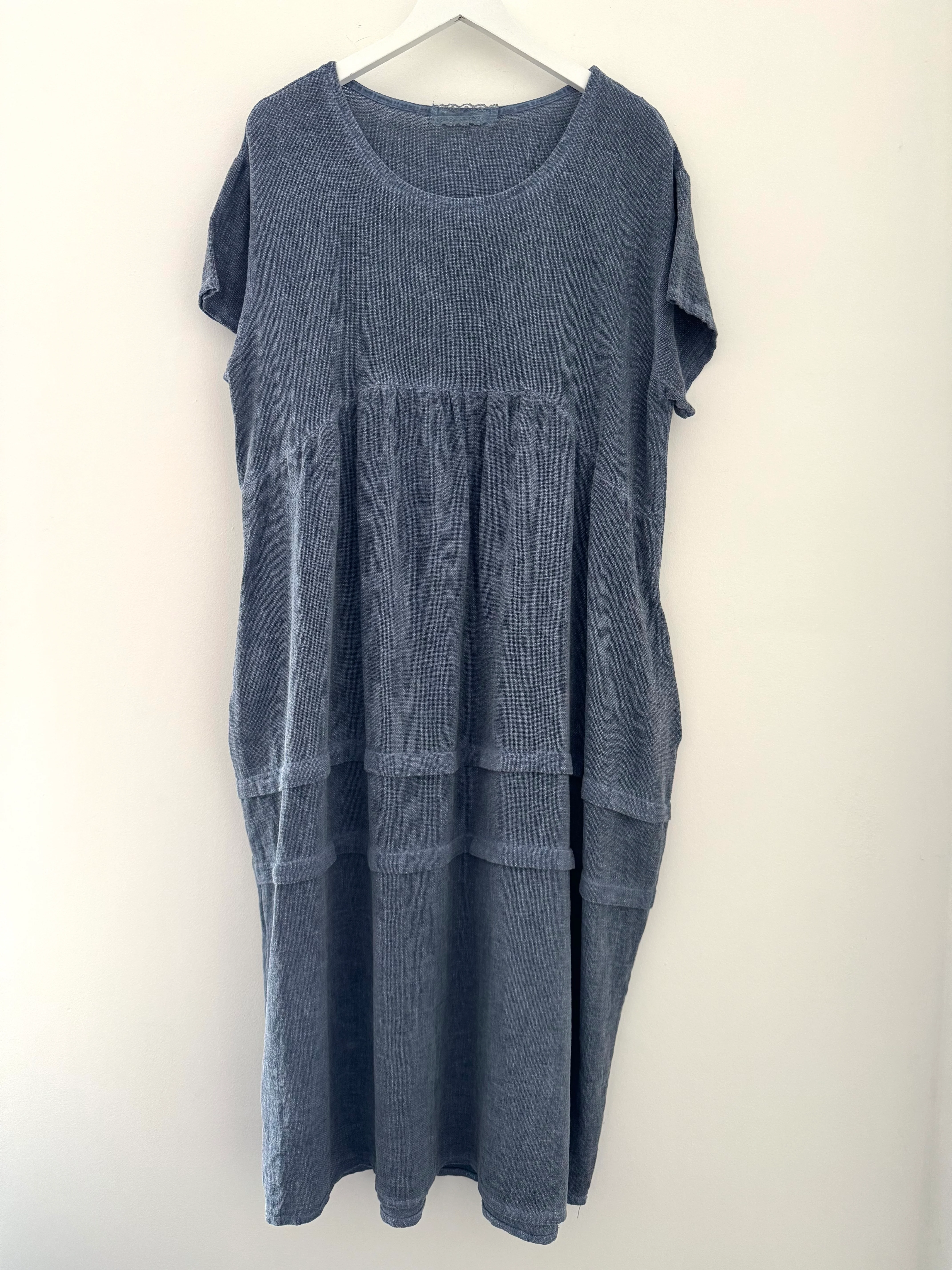 Cotton & Linen Cocoon Dress in Denim Blue - Image 5