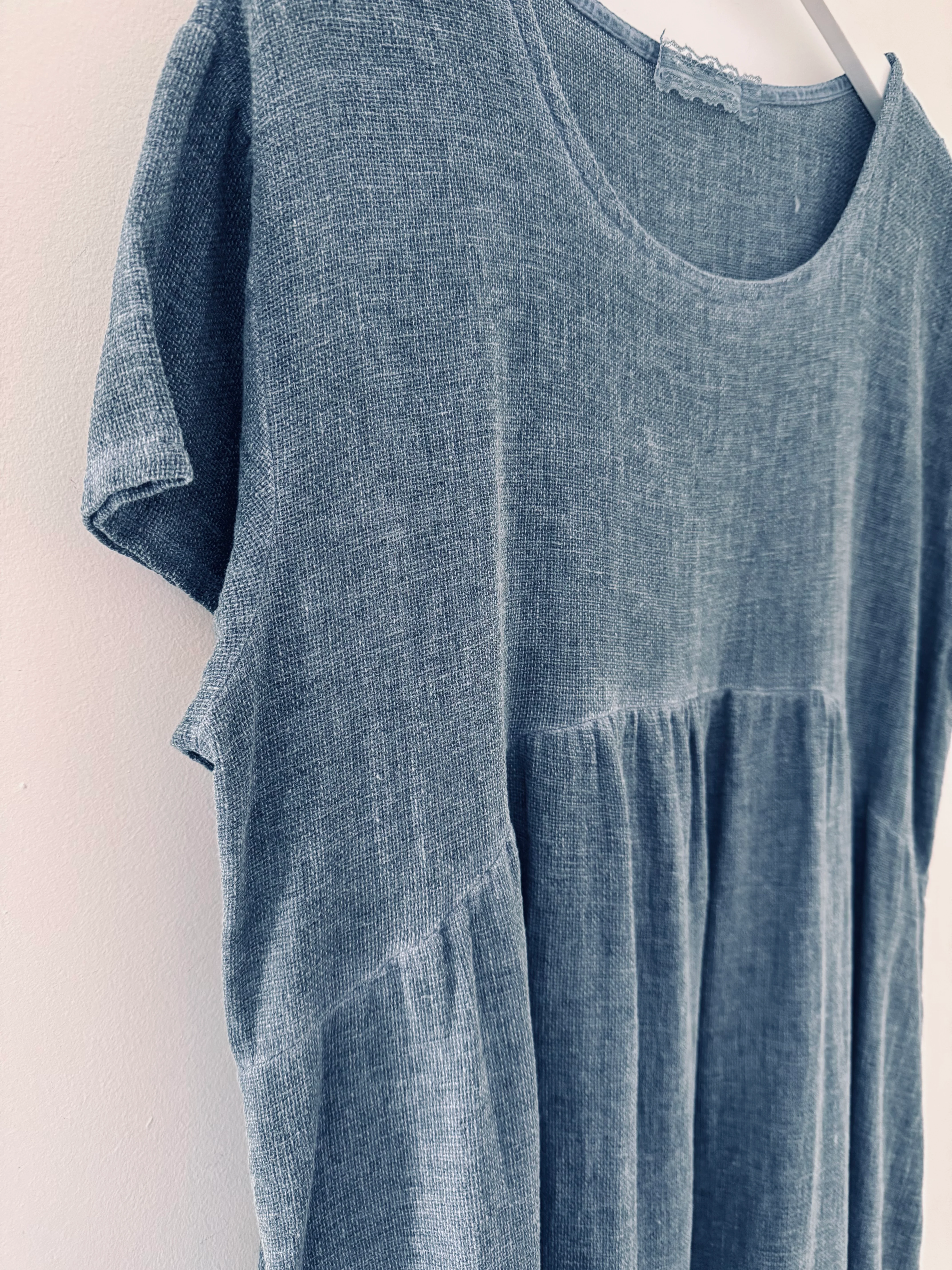 Cotton & Linen Cocoon Dress in Denim Blue - Image 6