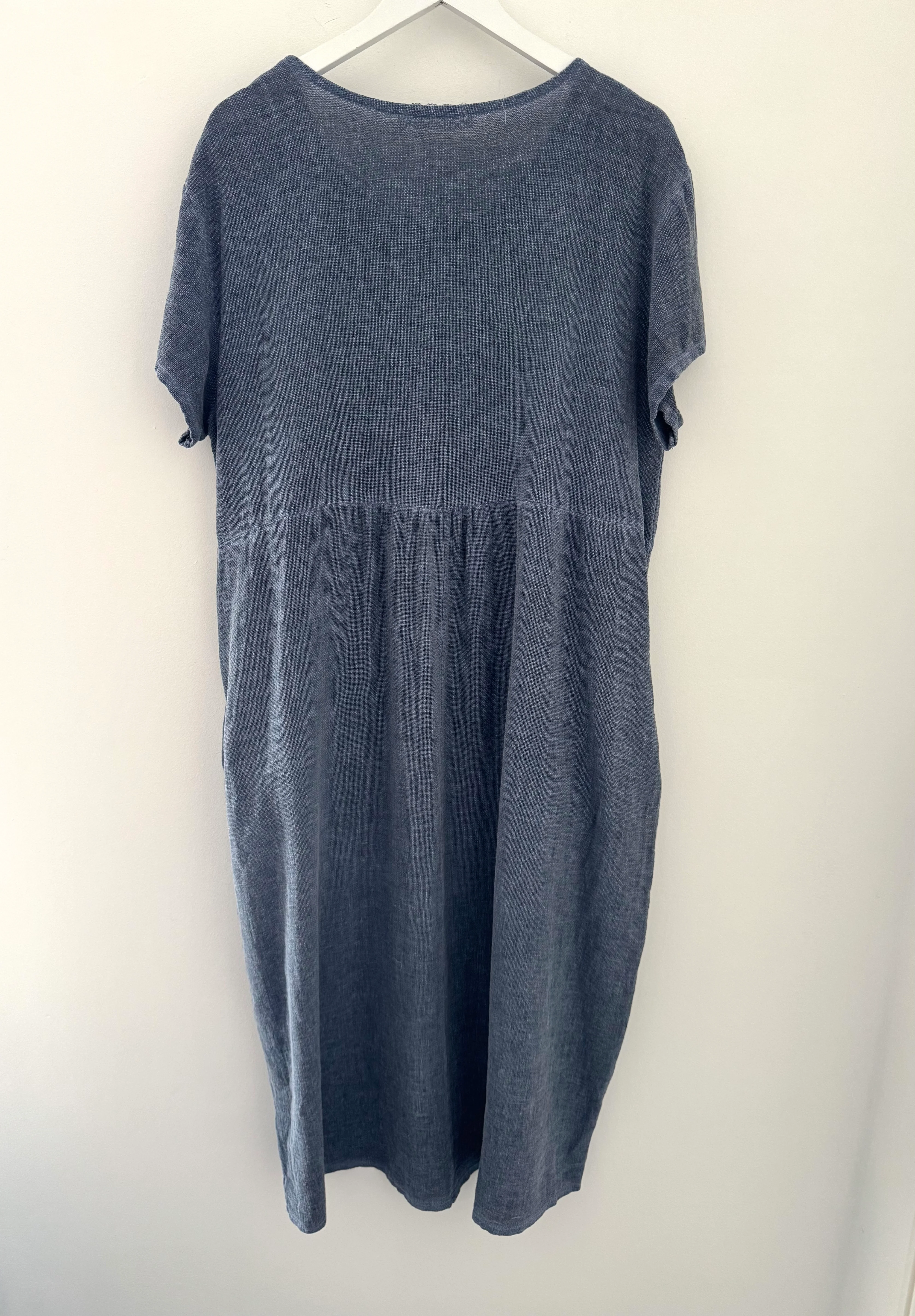 Cotton & Linen Cocoon Dress in Denim Blue - Image 7