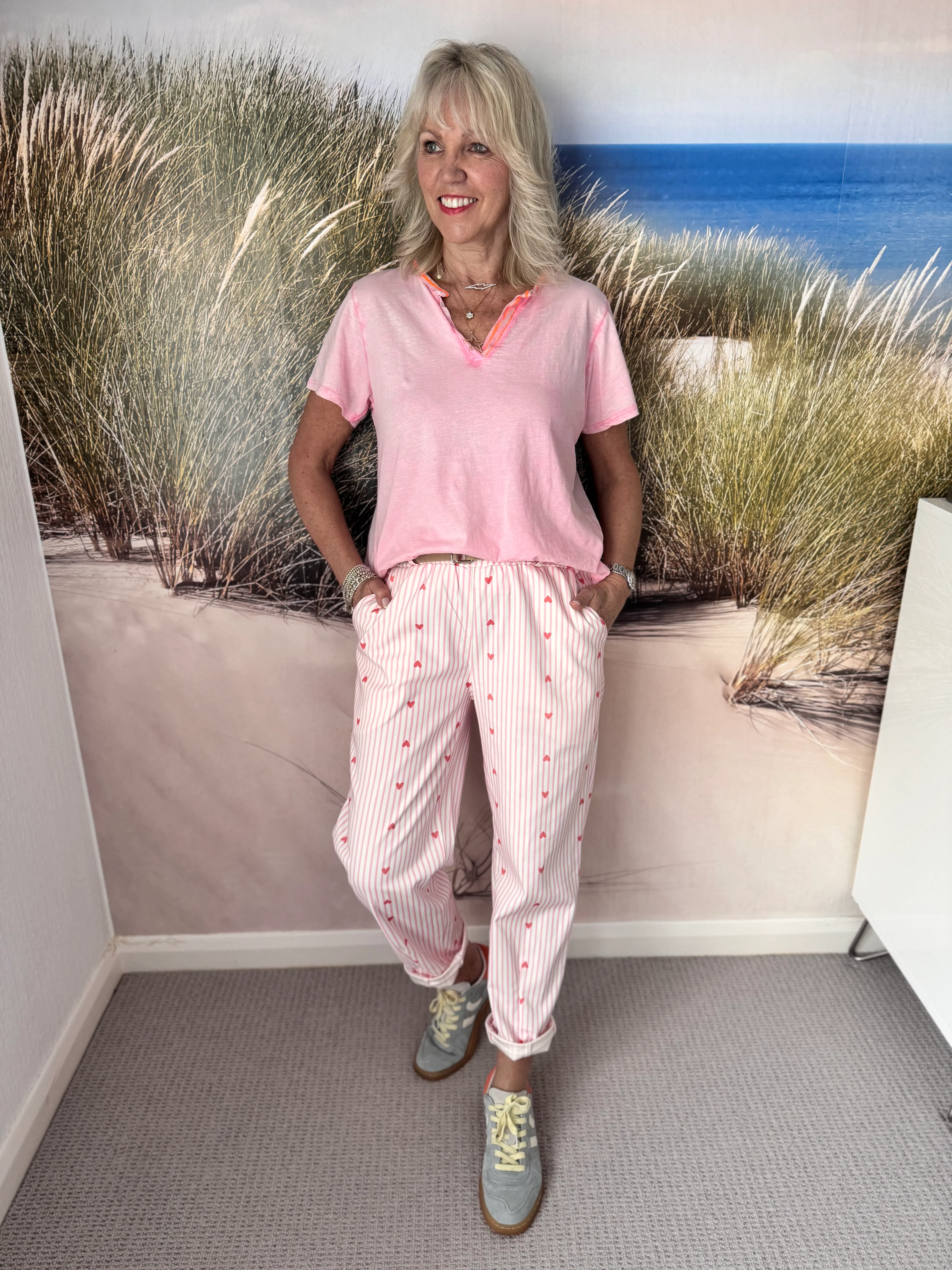 Cotton Top with Neon Trim in Pink - Image 3