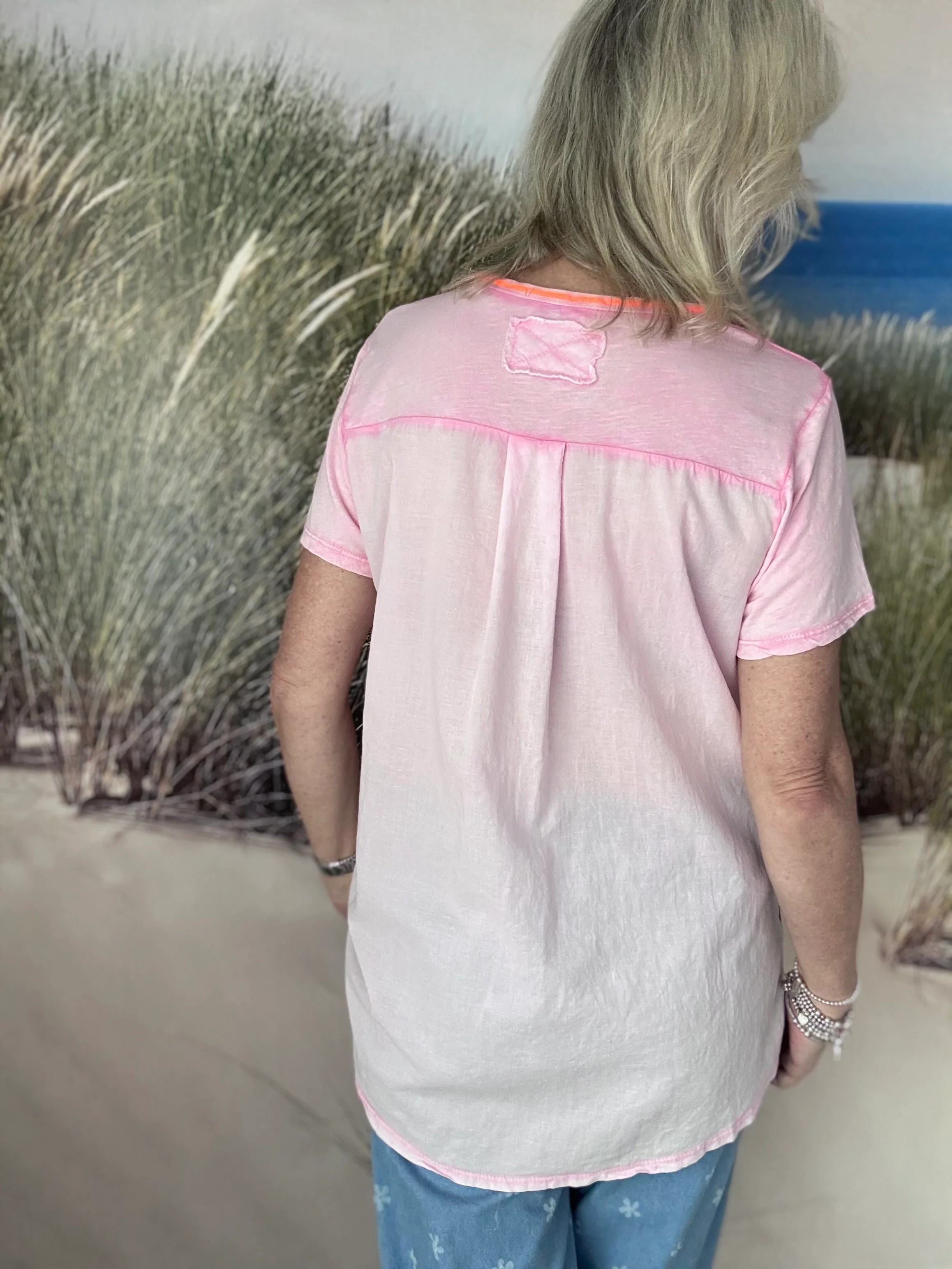 Cotton Top with Neon Trim in Pink - Image 4