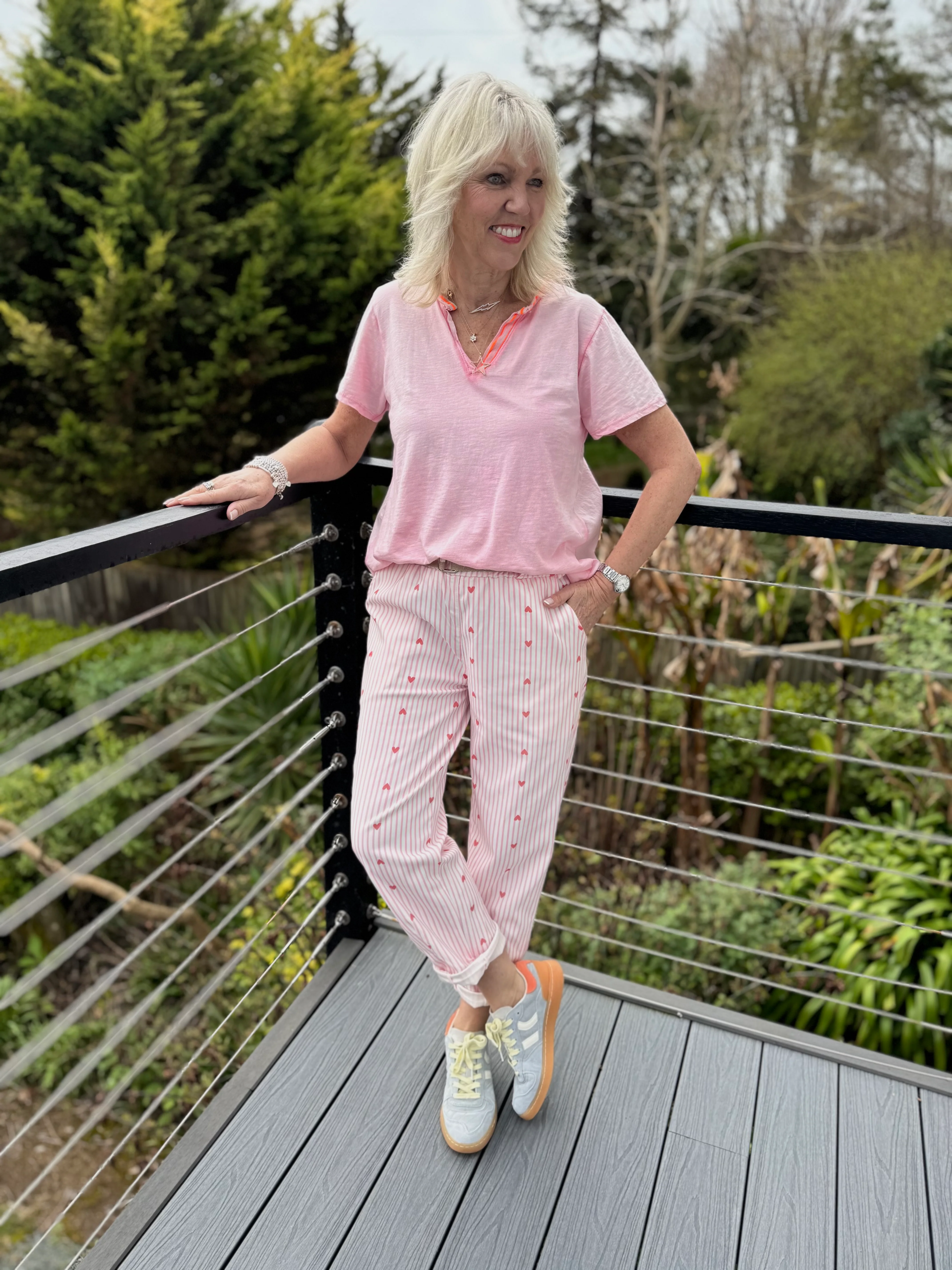 Cotton Top with Neon Trim in Pink - Image 6