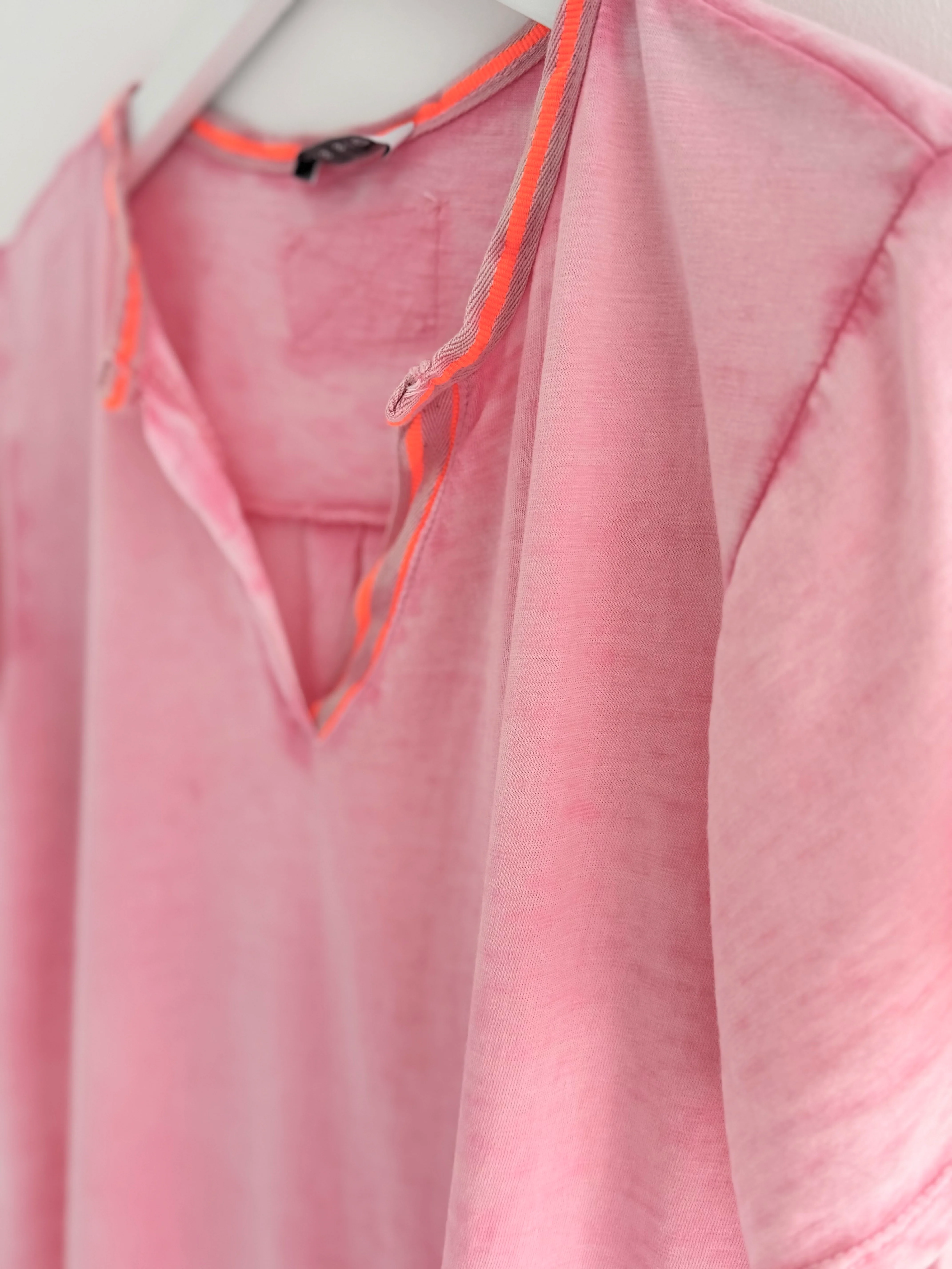 Cotton Top with Neon Trim in Pink - Image 9