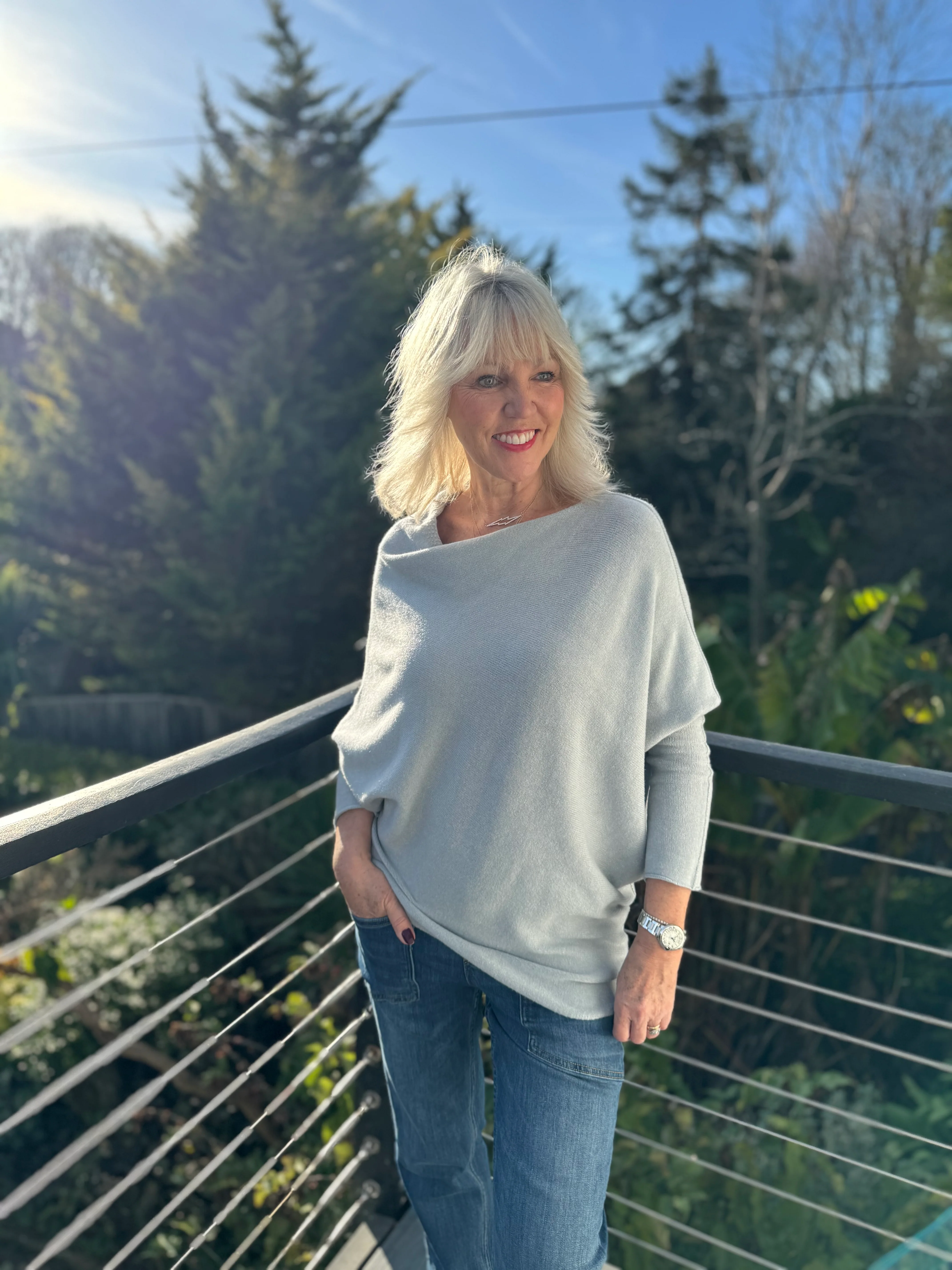 Cowl Neck Asymmetric Jumper in Grey