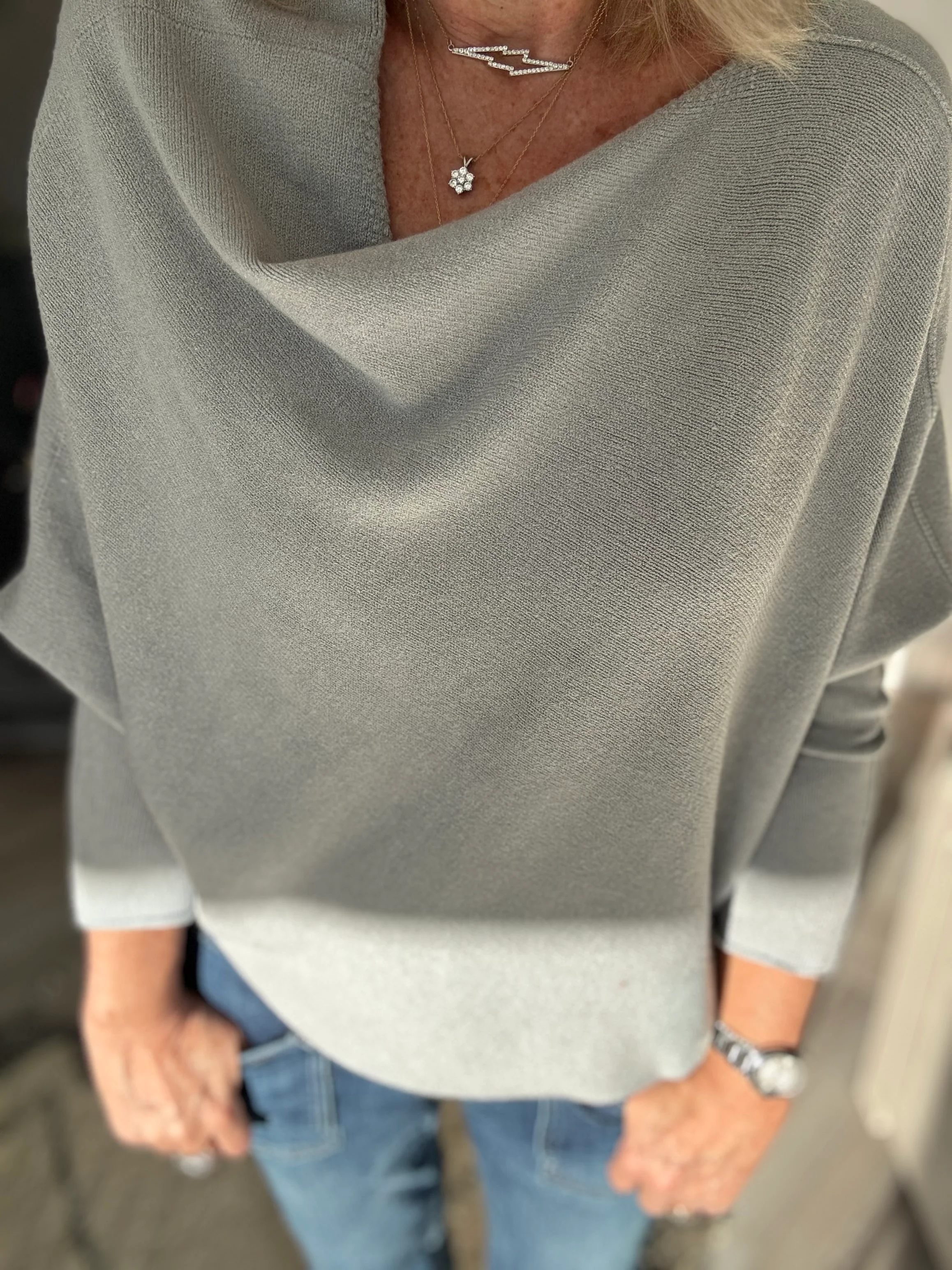 Cowl Neck Asymmetric Jumper in Grey - Image 2