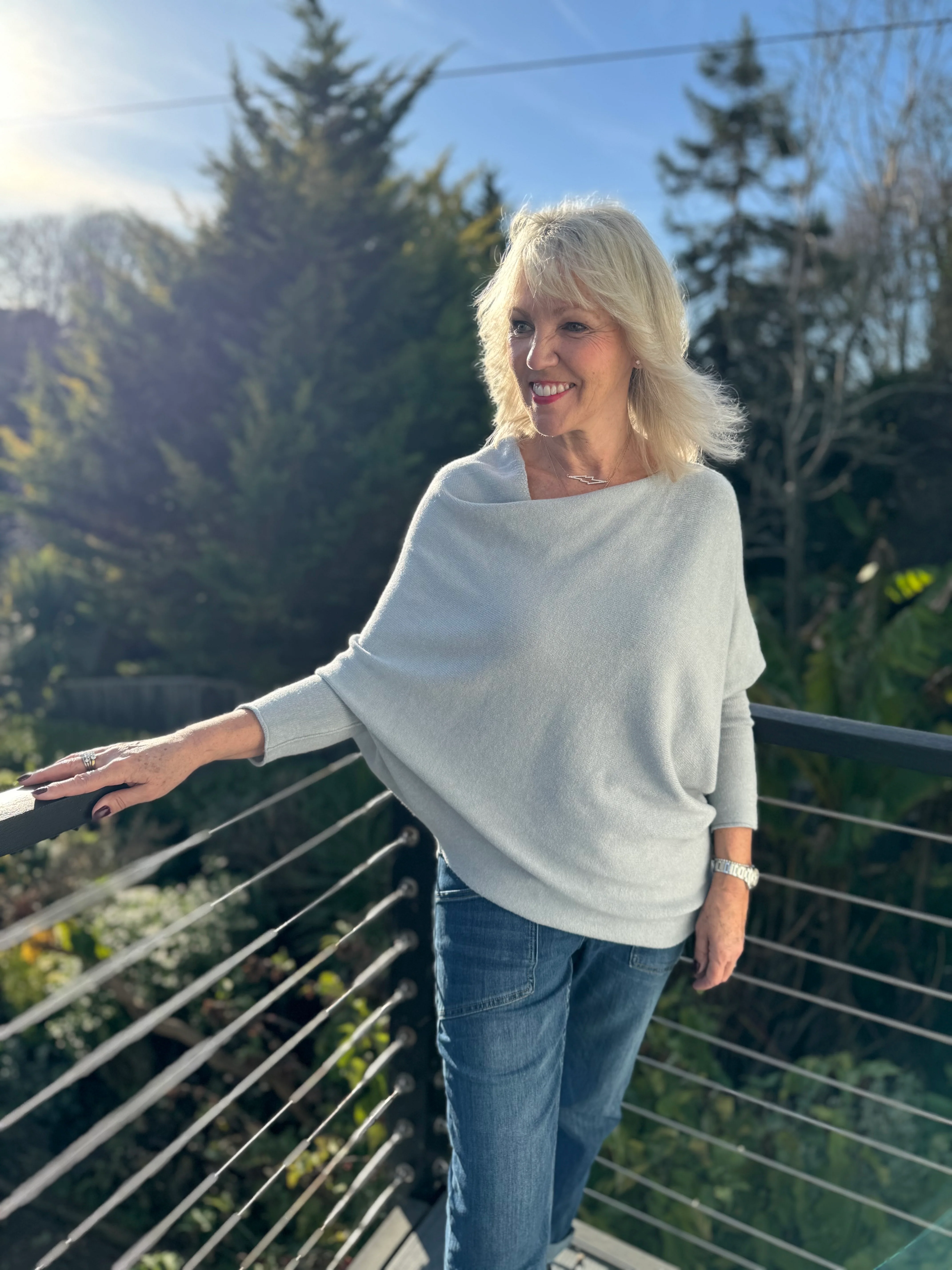 Cowl Neck Asymmetric Jumper in Grey - Image 5