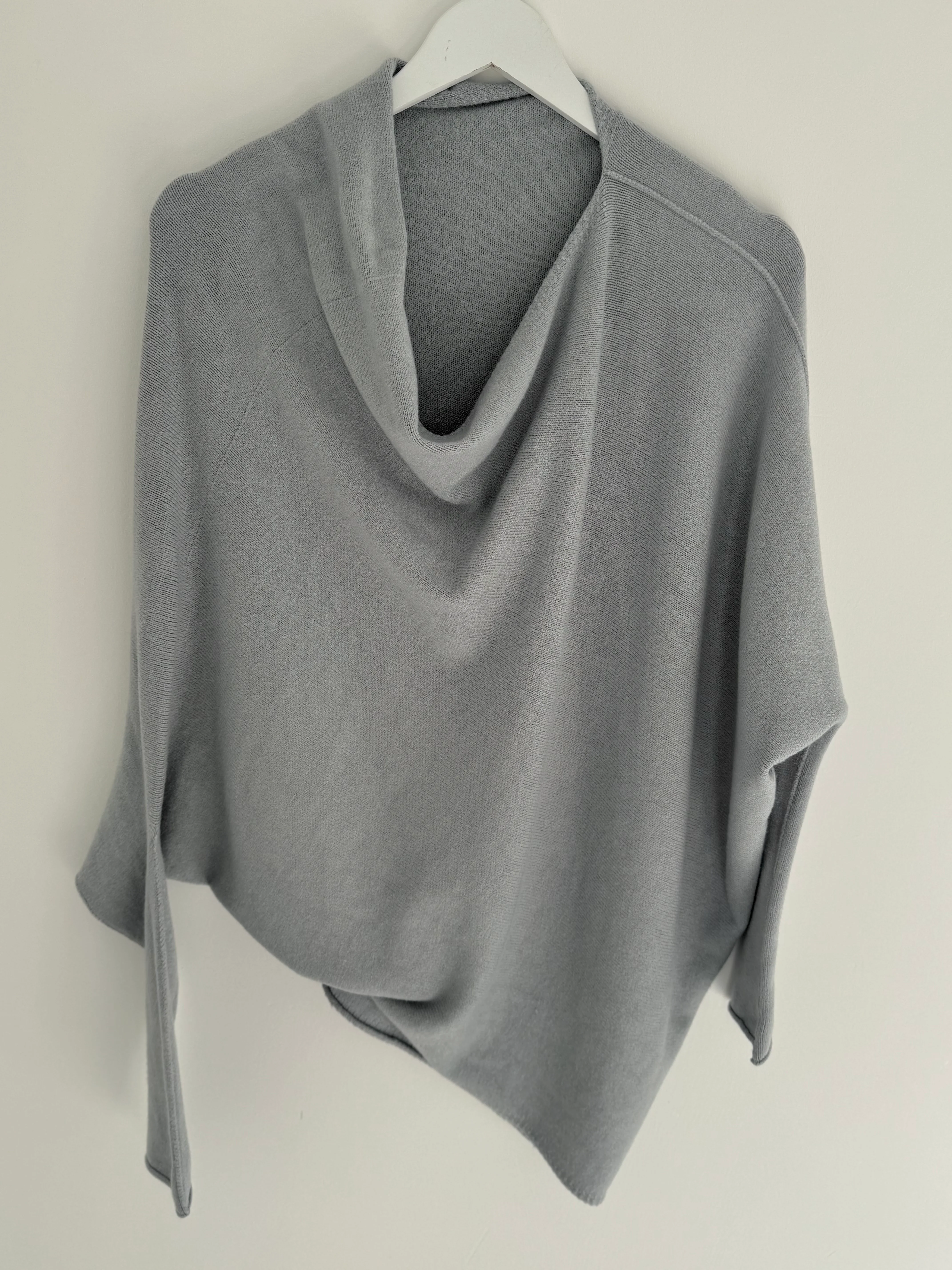 Cowl Neck Asymmetric Jumper in Grey - Image 7