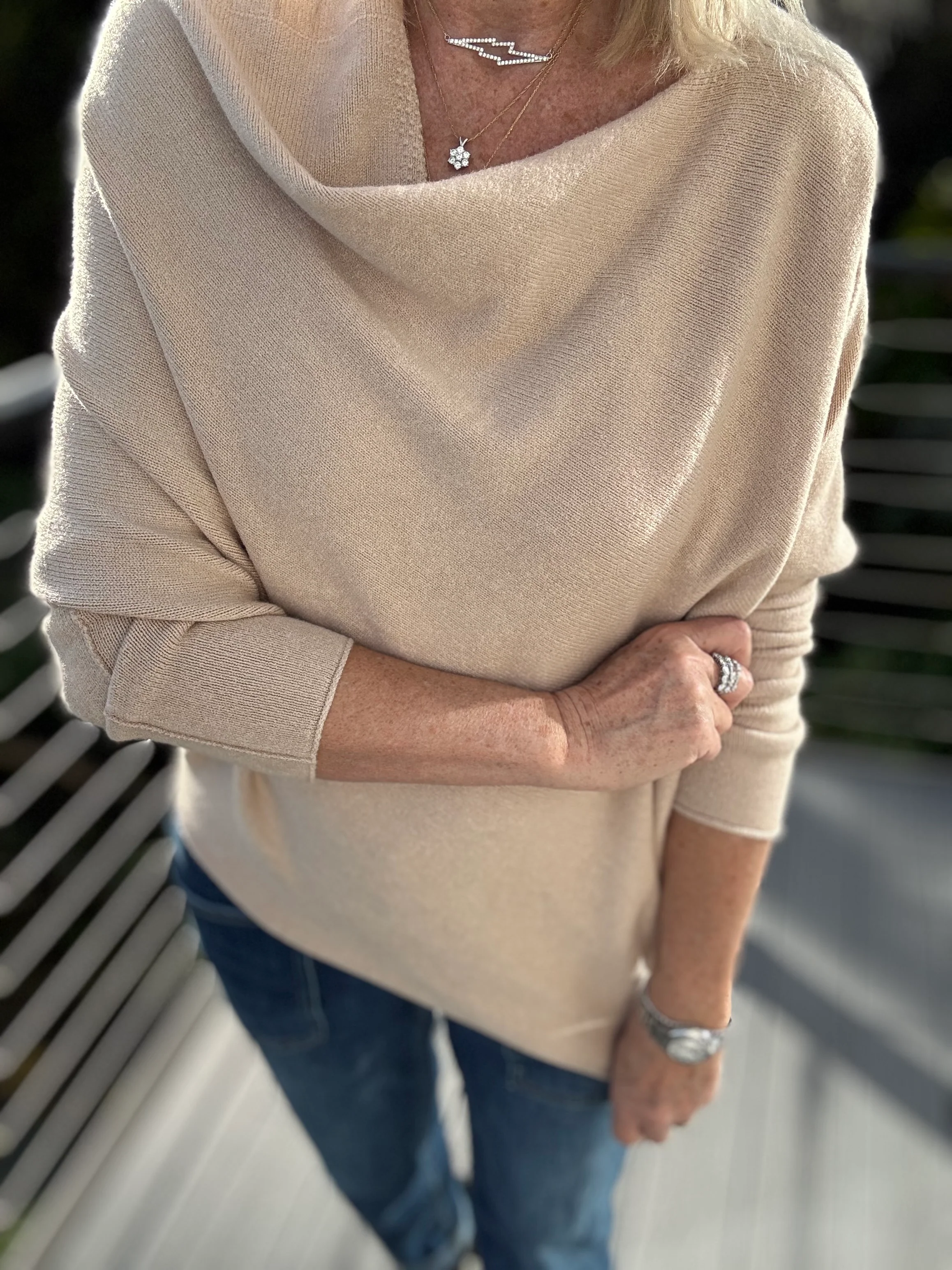 Cowl Neck Asymmetric Jumper in Stone - Image 4