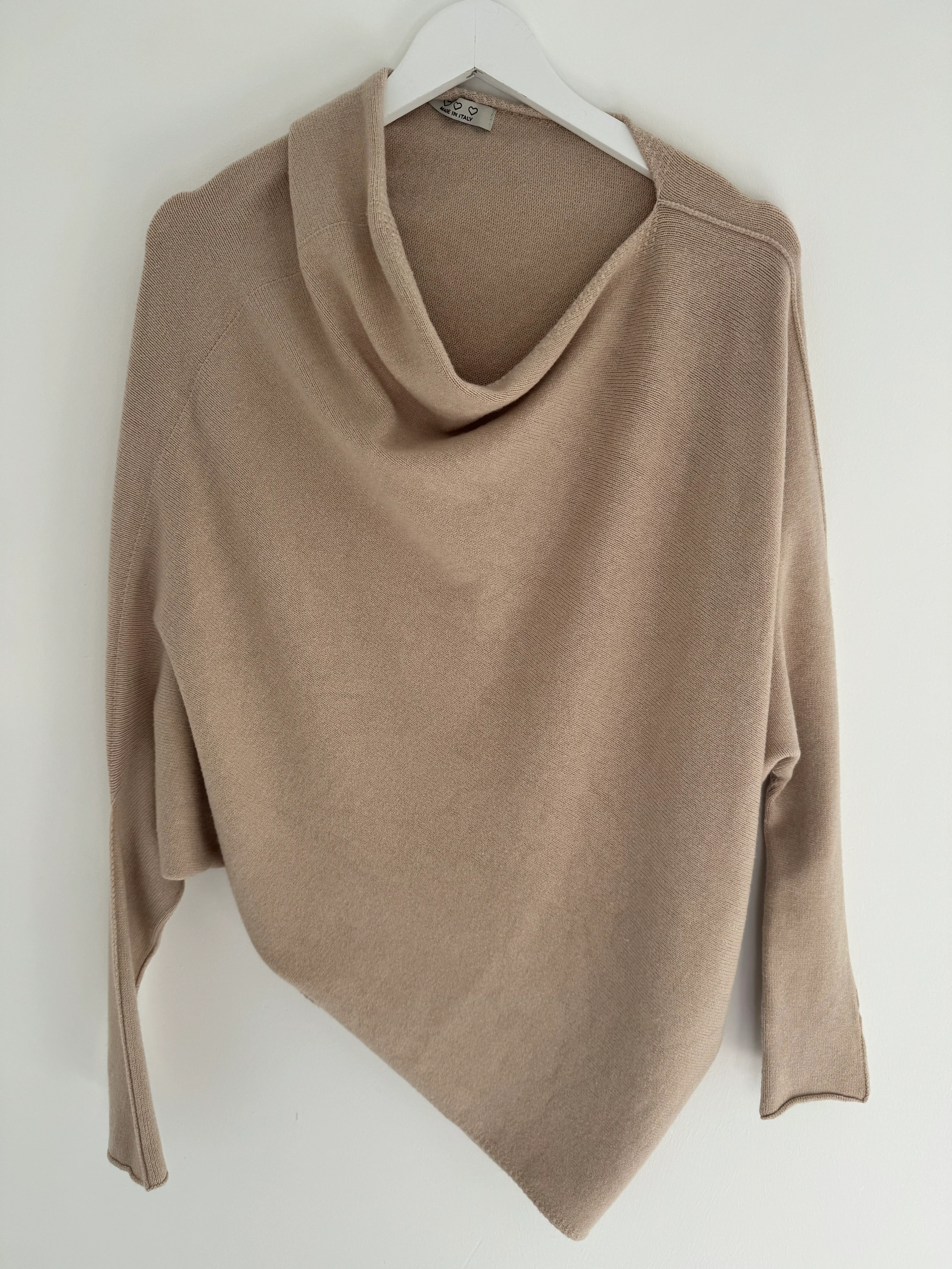 Cowl Neck Asymmetric Jumper in Stone - Image 5
