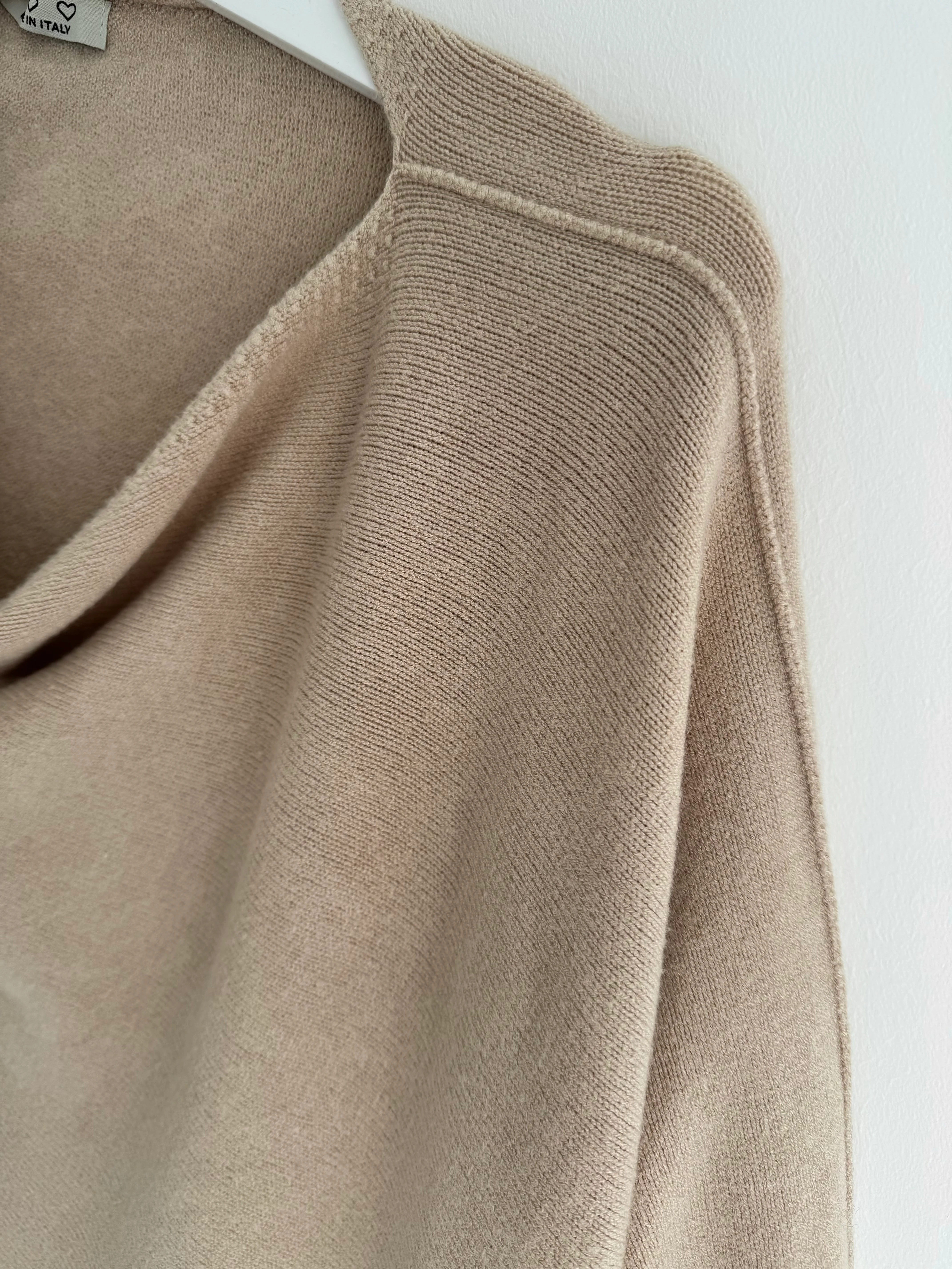 Cowl Neck Asymmetric Jumper in Stone - Image 6