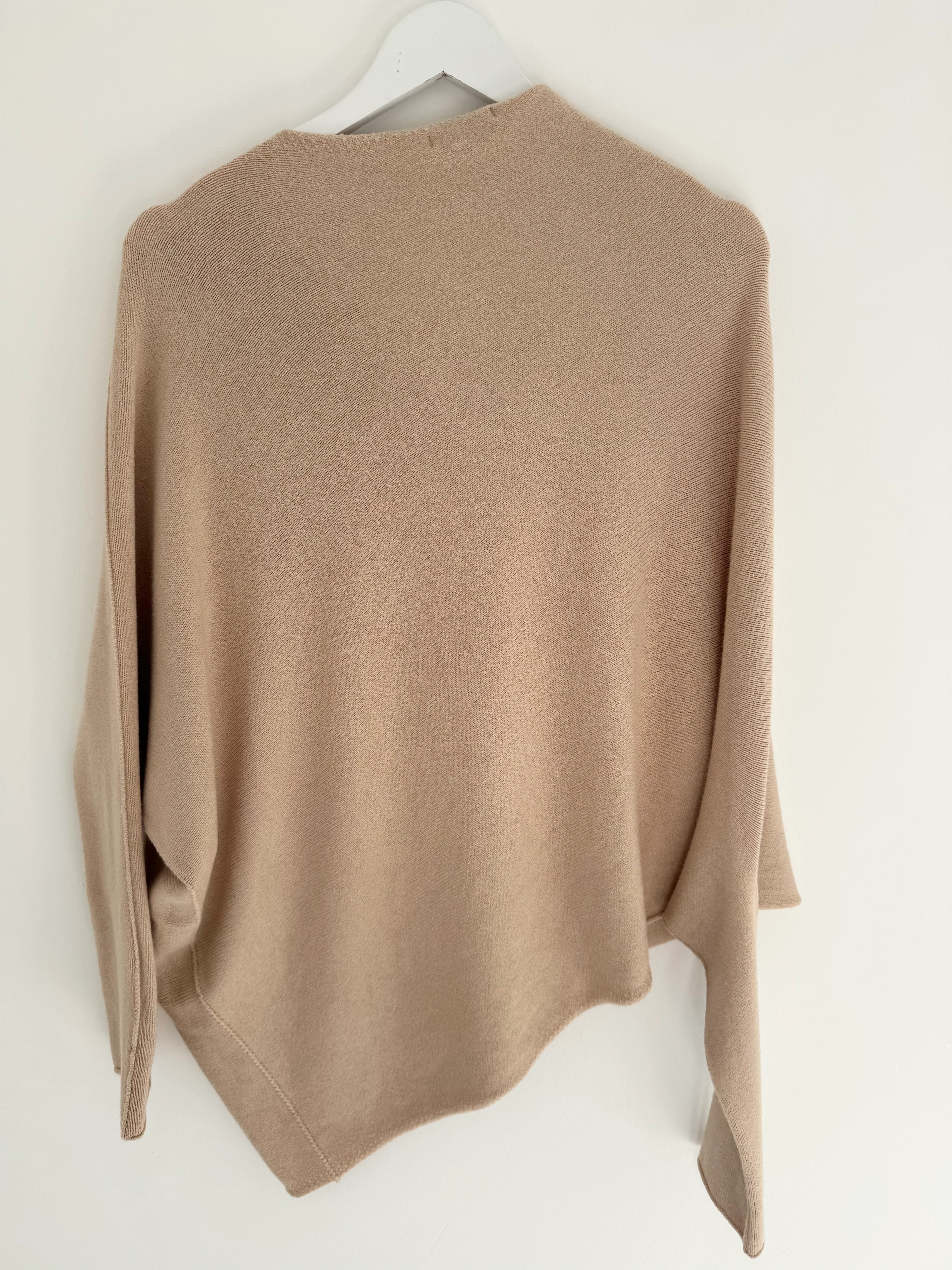 Cowl Neck Asymmetric Jumper in Stone - Image 7