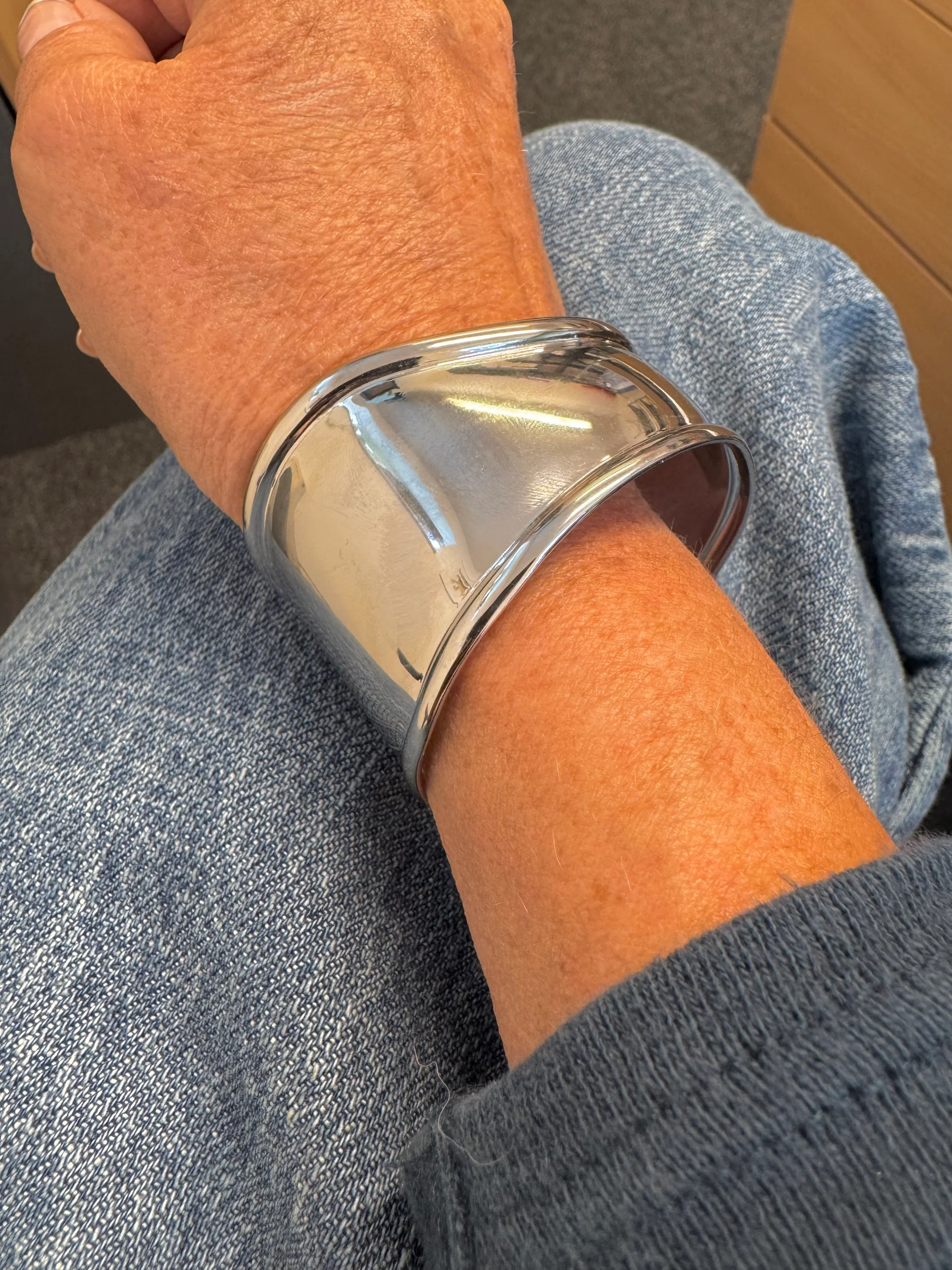 Curved Cuff Bracelet in Silver - Image 2