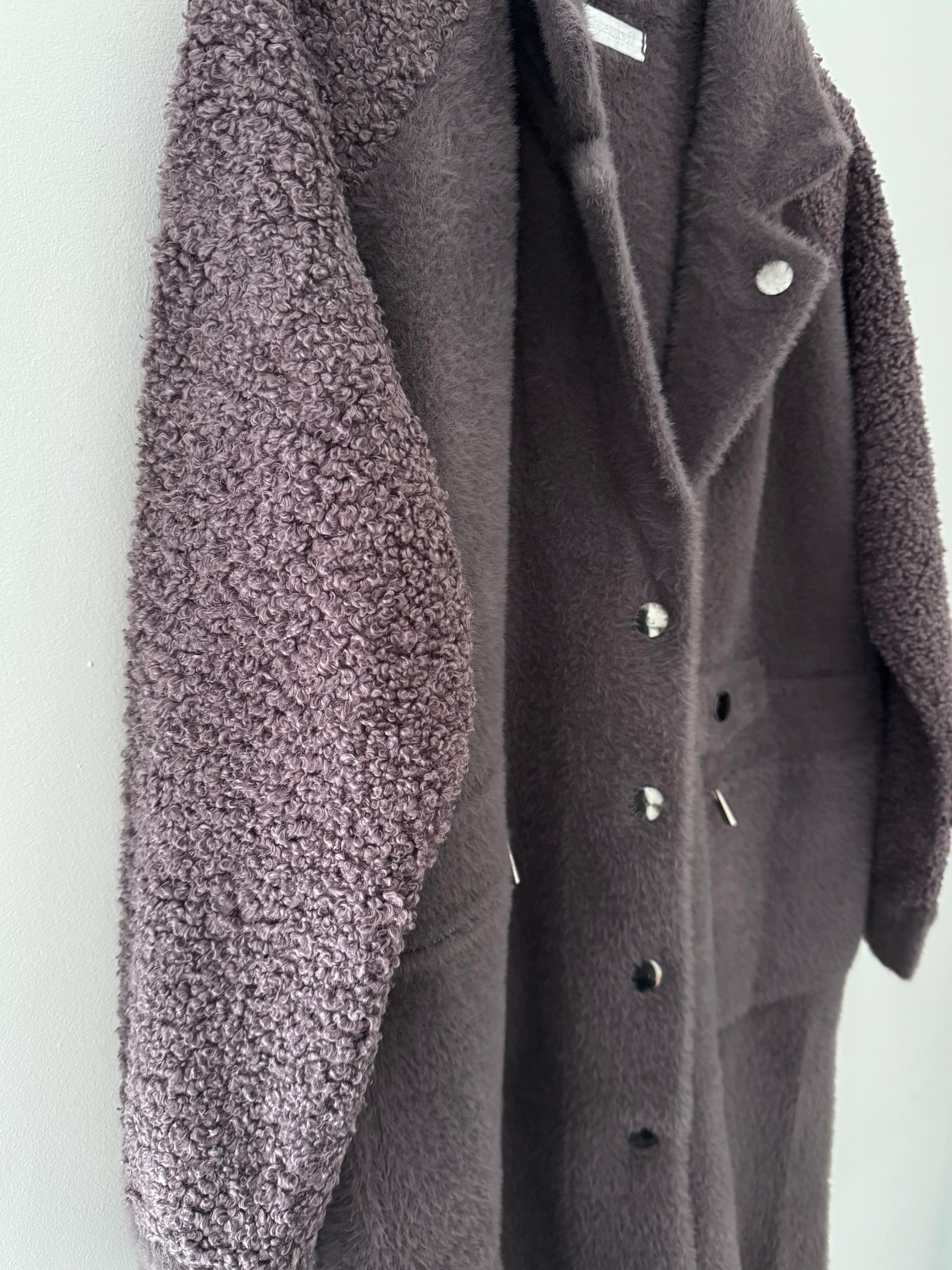 Designer Boucle & Plush Jacket in Mink Grey - Image 12