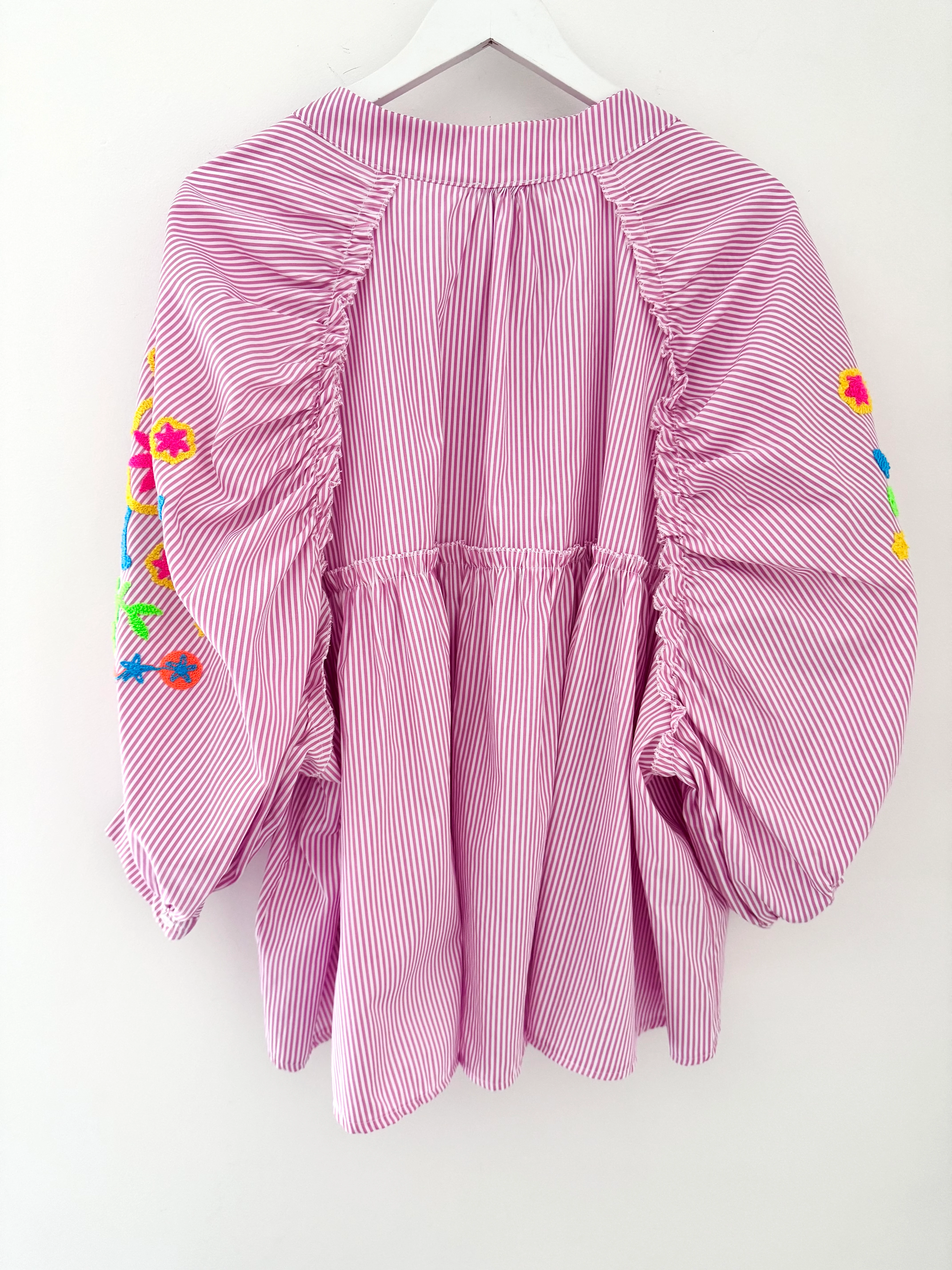 Designer Stripe Shirt with Neon Embroidered Sleeves in Pink - Image 11