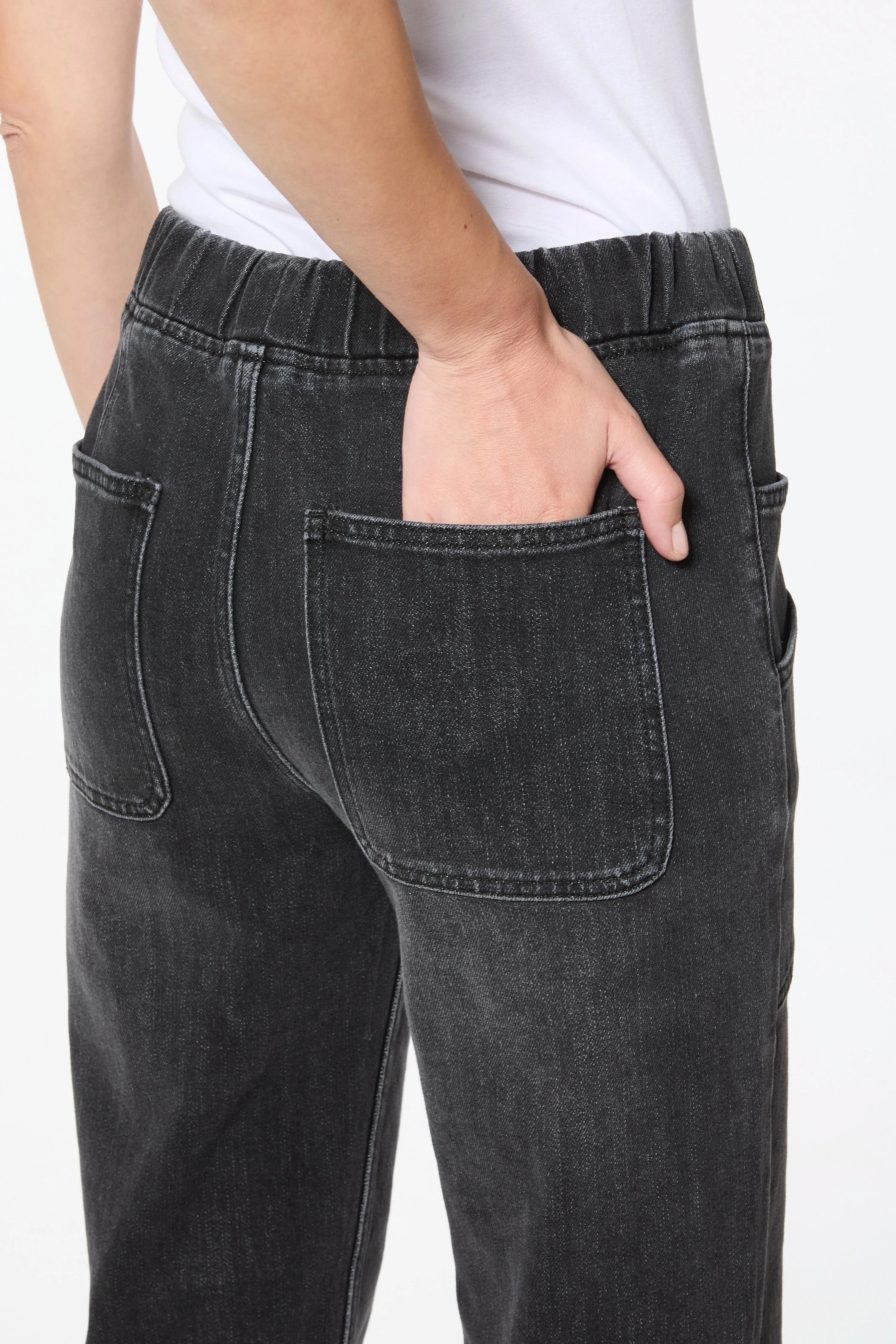 Double Pocket Jean Joggers in Washed Black - Image 11