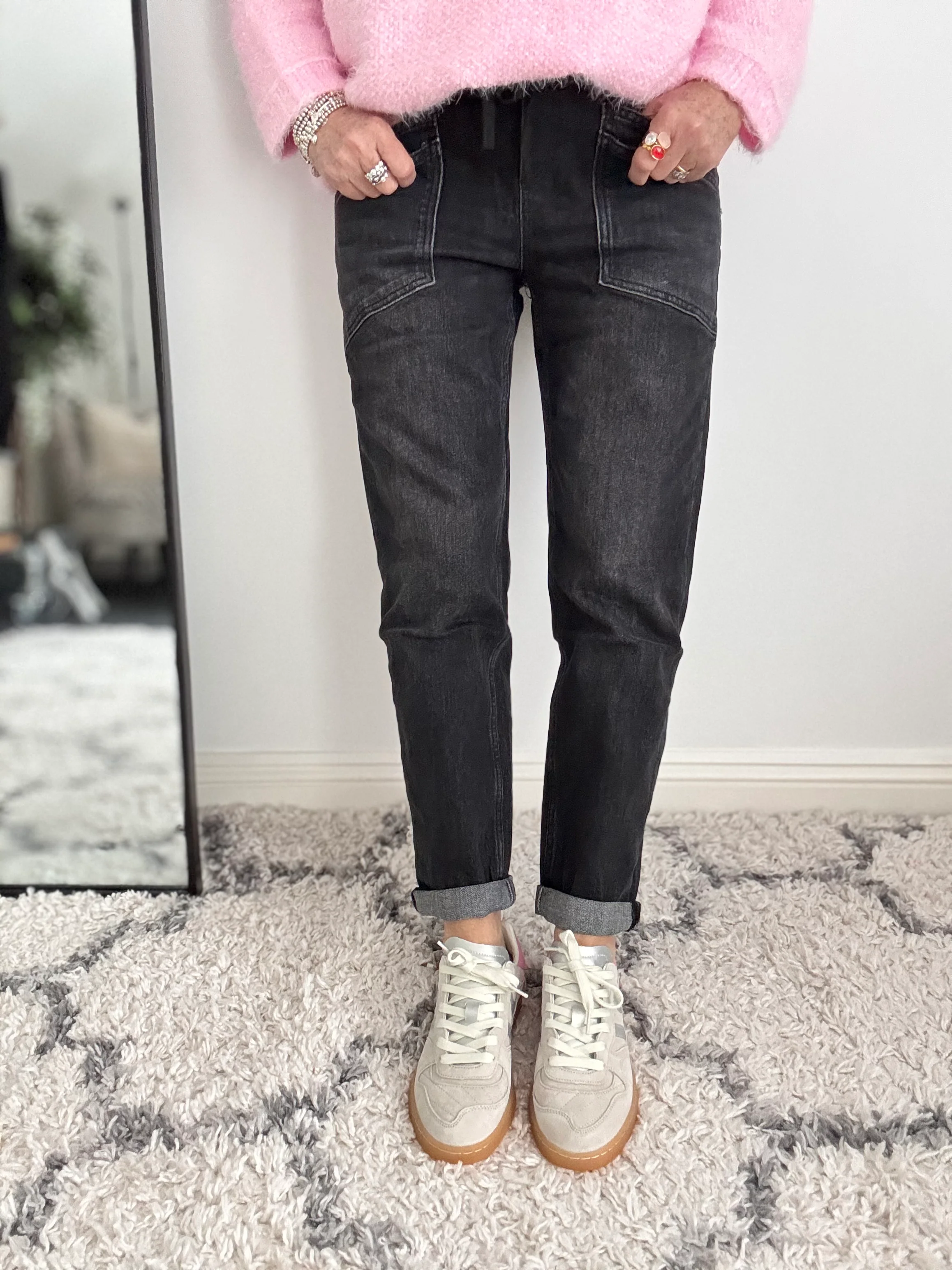 Double Pocket Jean Joggers in Washed Black - Image 5
