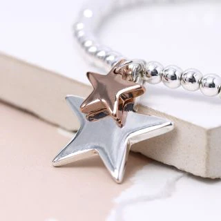 Double Star Silver Bead Bracelet - Image 5