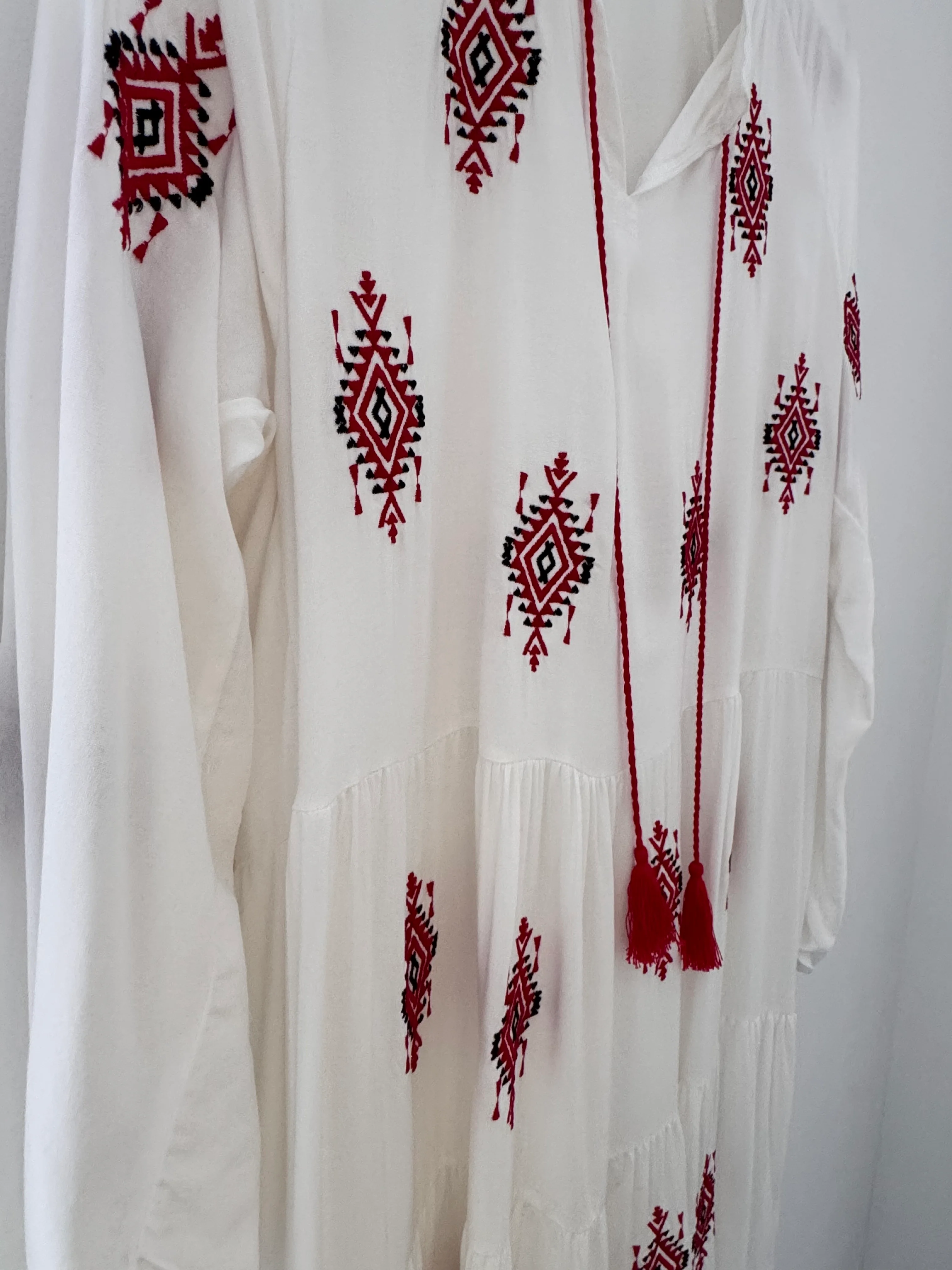 Embroidered Buttoned Midi Dress in White - Image 6