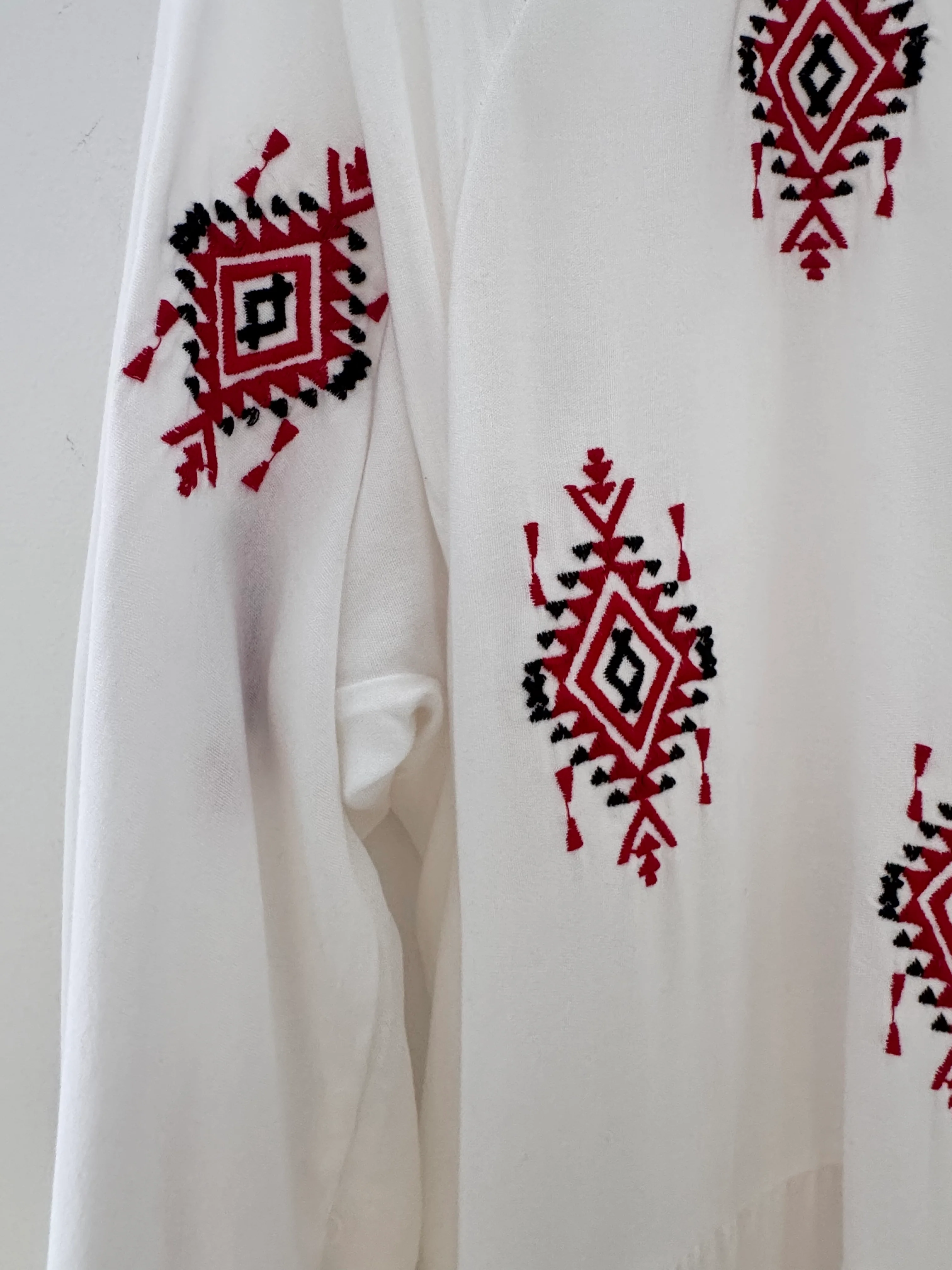 Embroidered Buttoned Midi Dress in White - Image 7