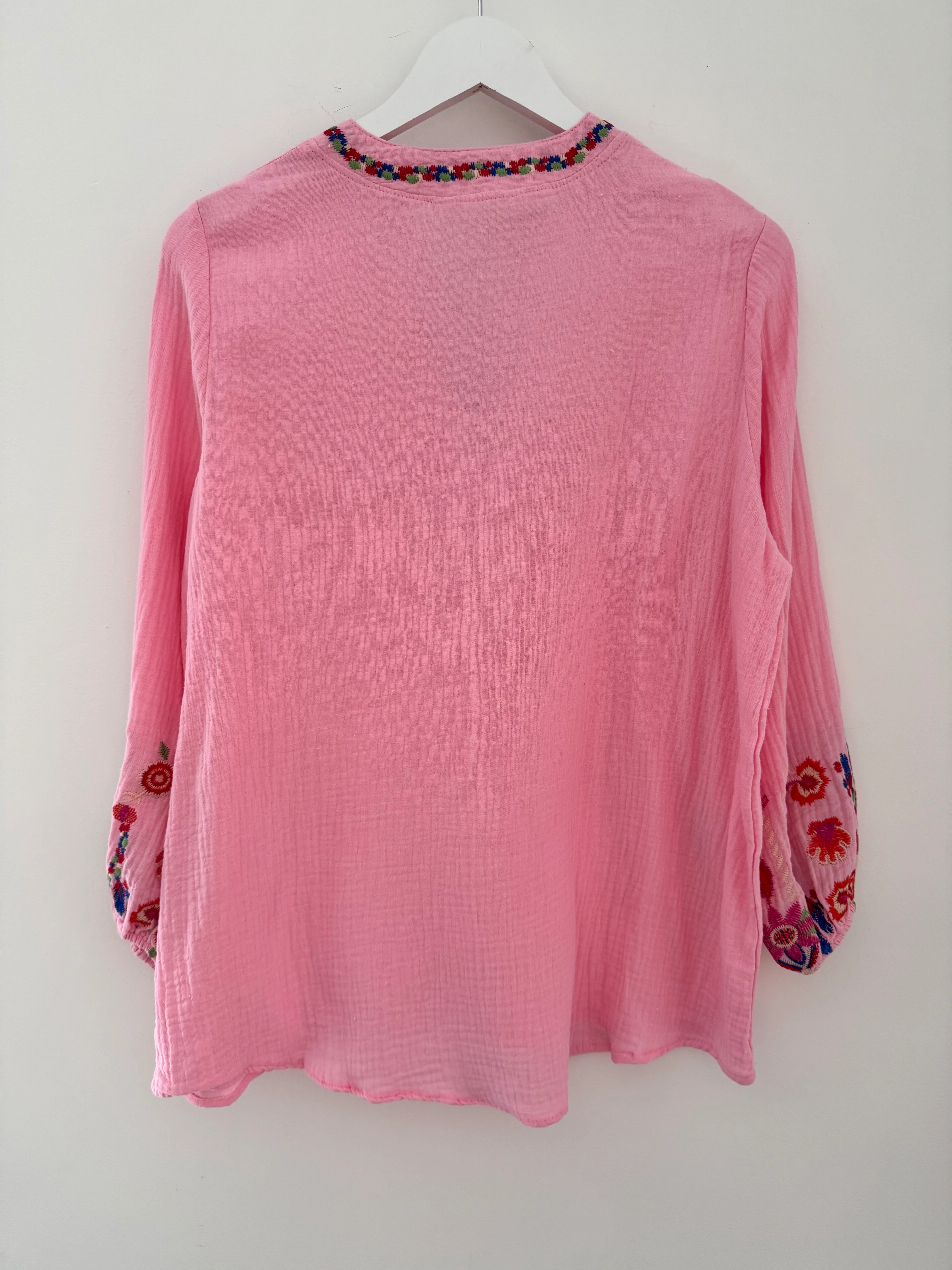 Embroidered Cheesecloth Blouse in Candy Pink - Image 7