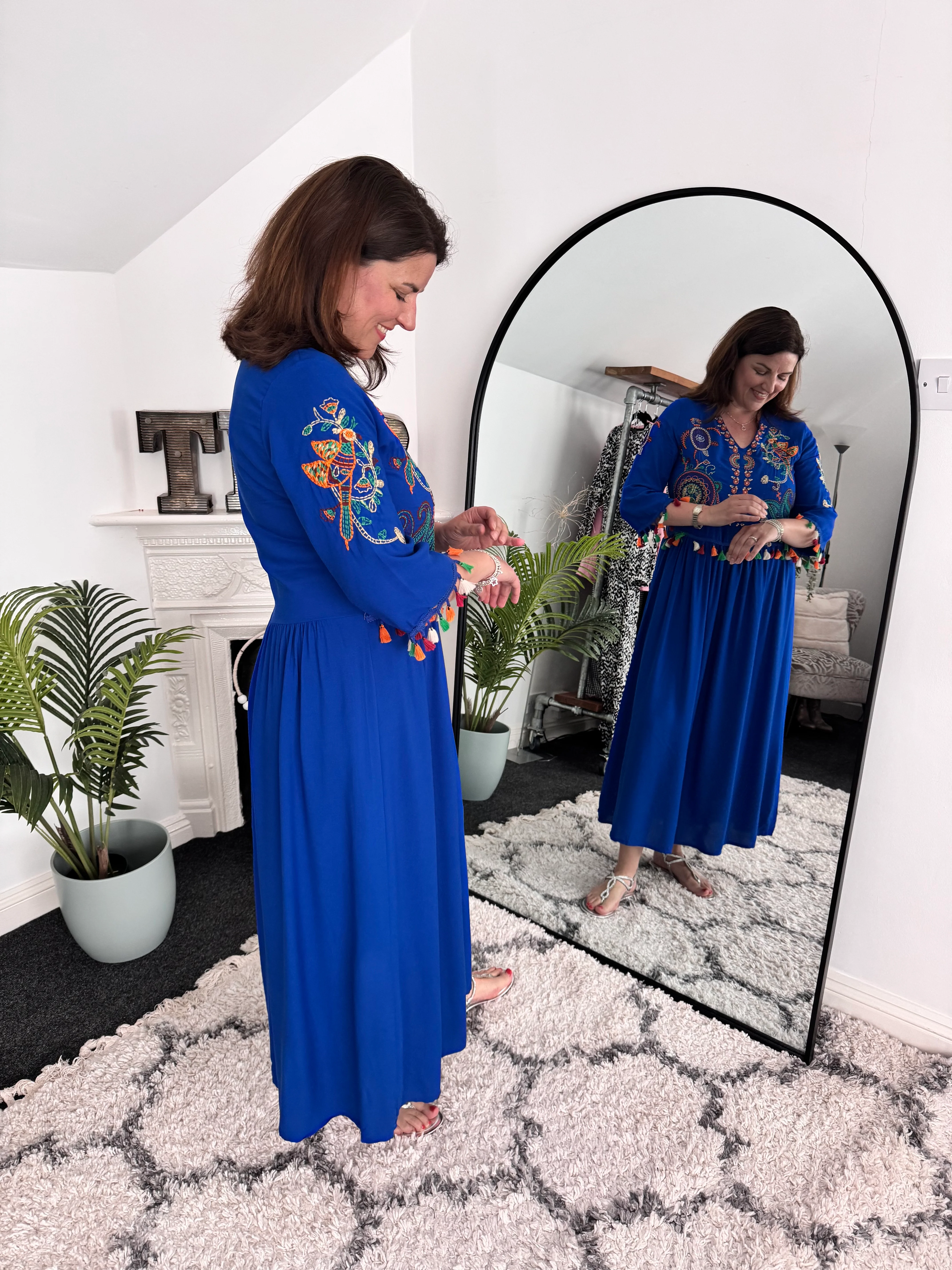 Embroidered Midi Dress in Blue - Image 4
