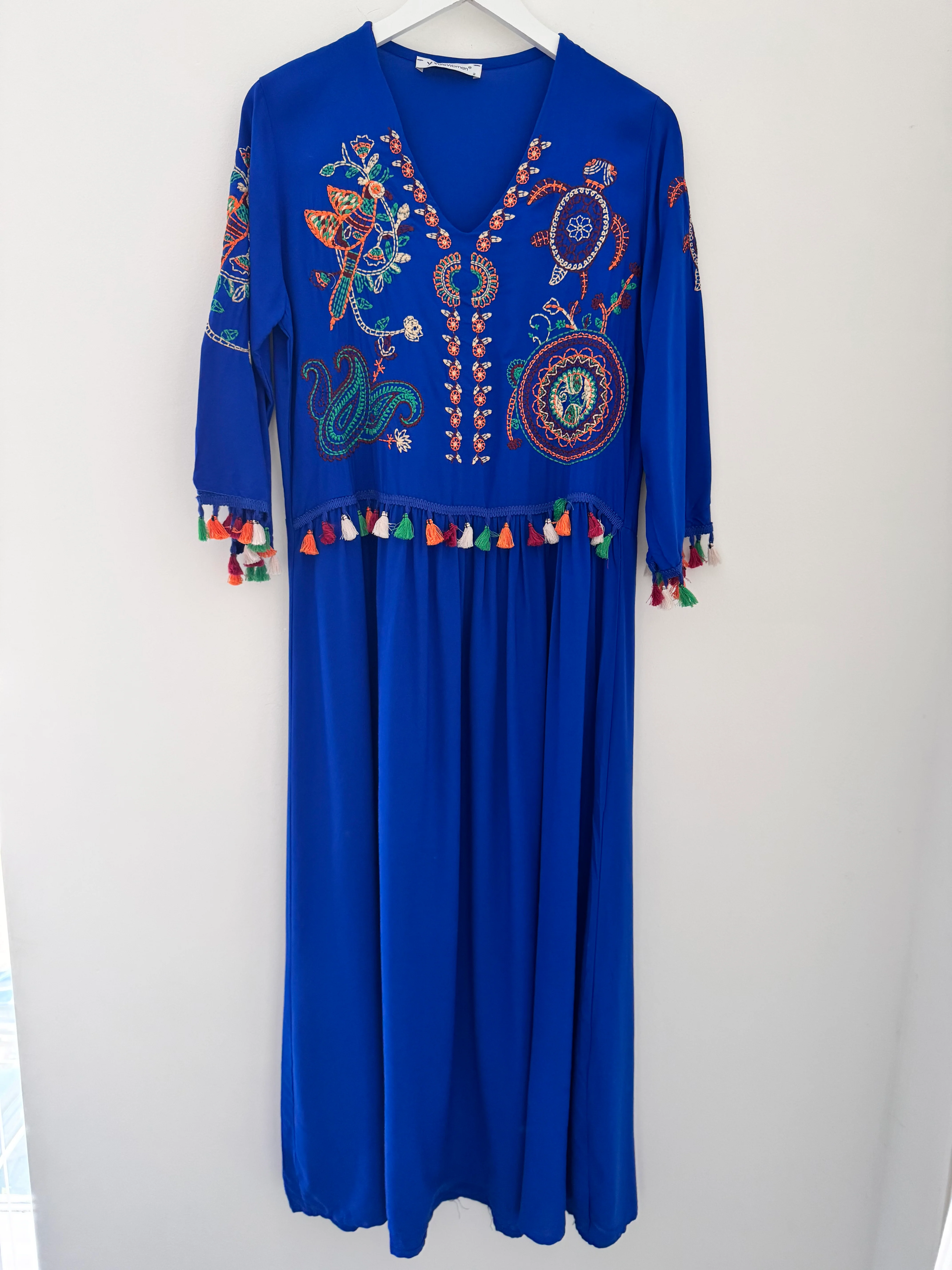 Embroidered Midi Dress in Blue - Image 6