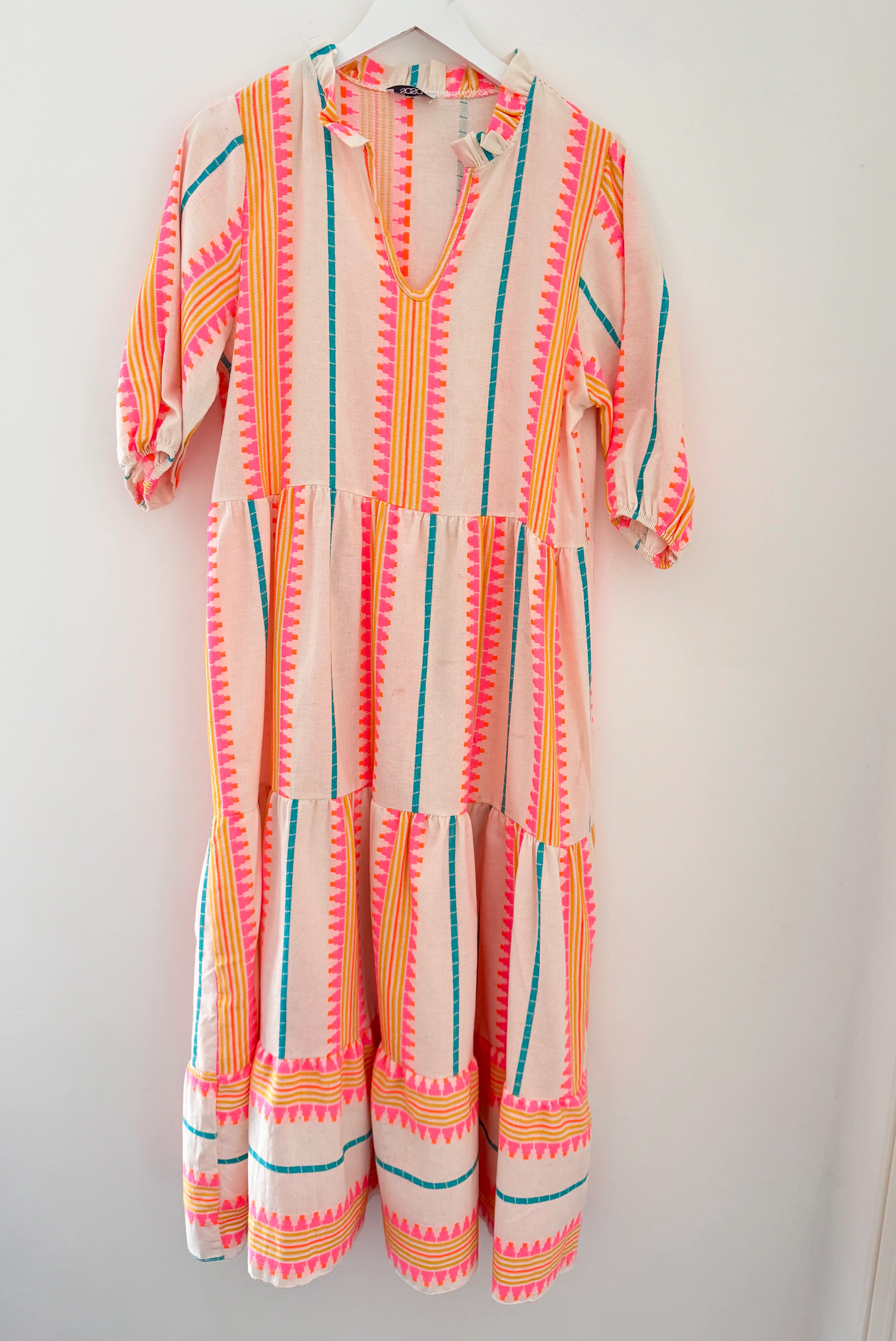 Embroidered Midi Dress in Pink & Neon - Image 7