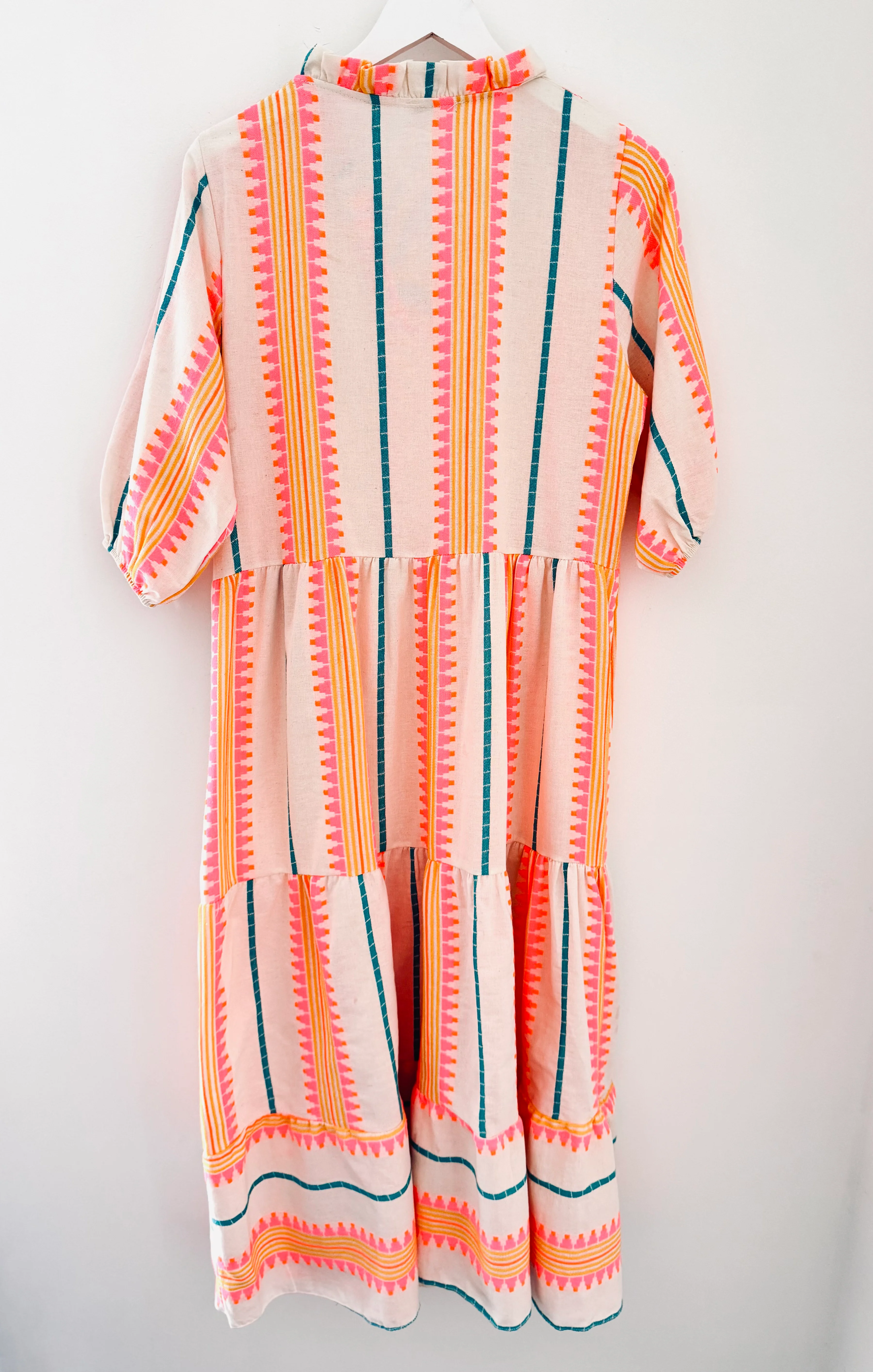 Embroidered Midi Dress in Pink & Neon - Image 8