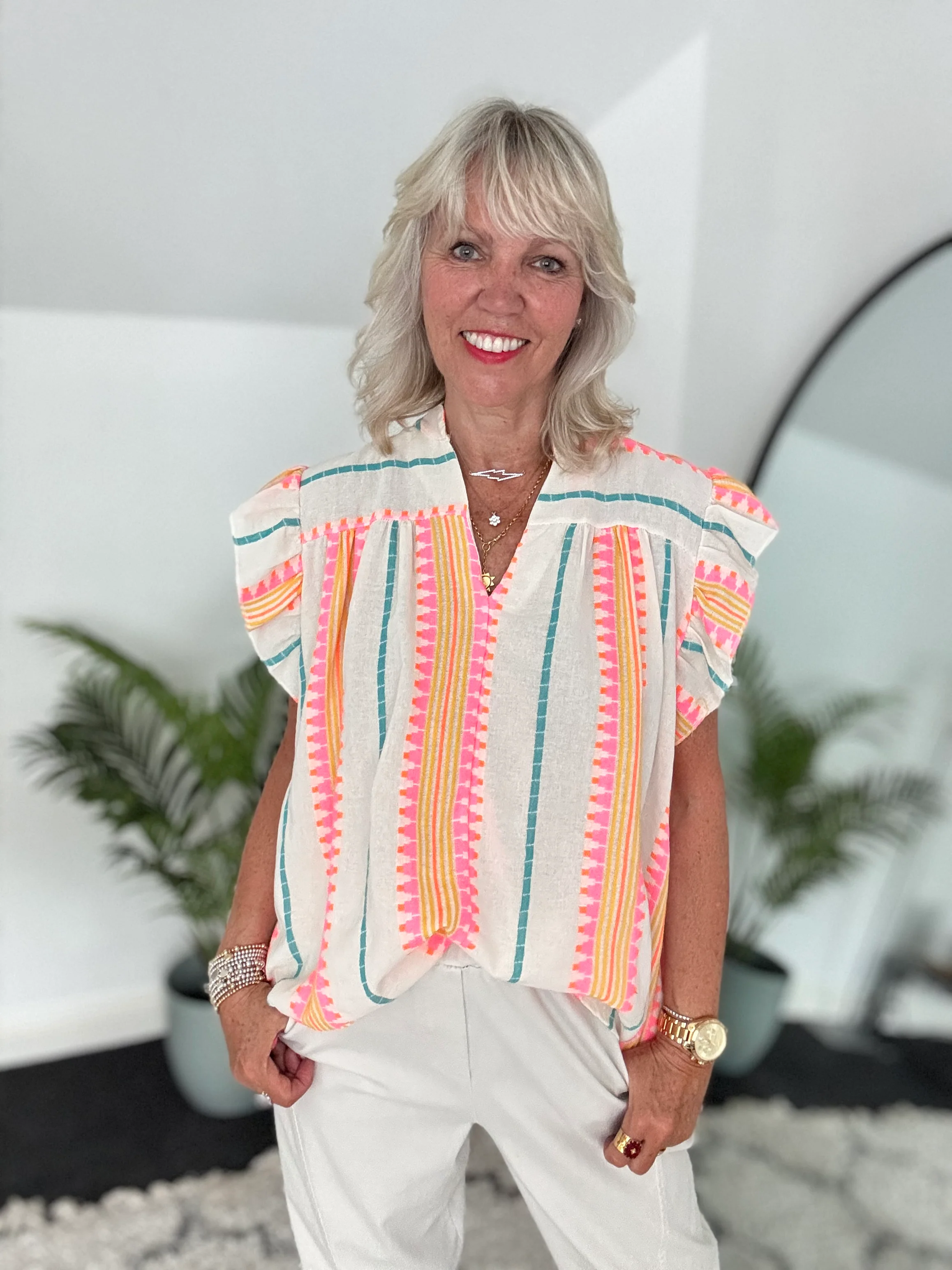 Embroidered Top in Pink & Neon