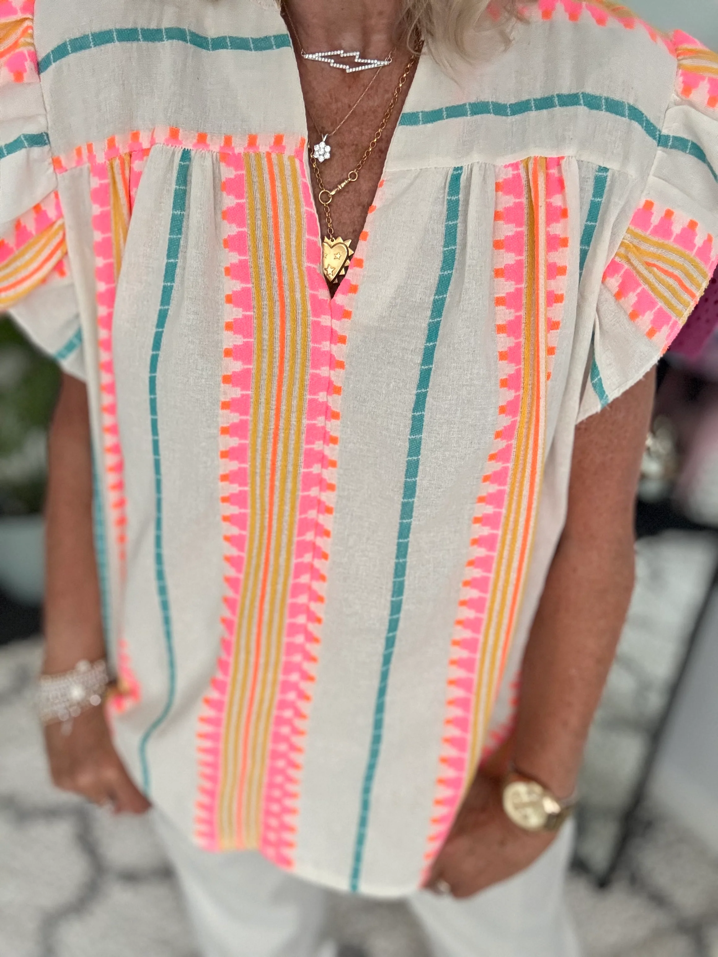 Embroidered Top in Pink & Neon - Image 2