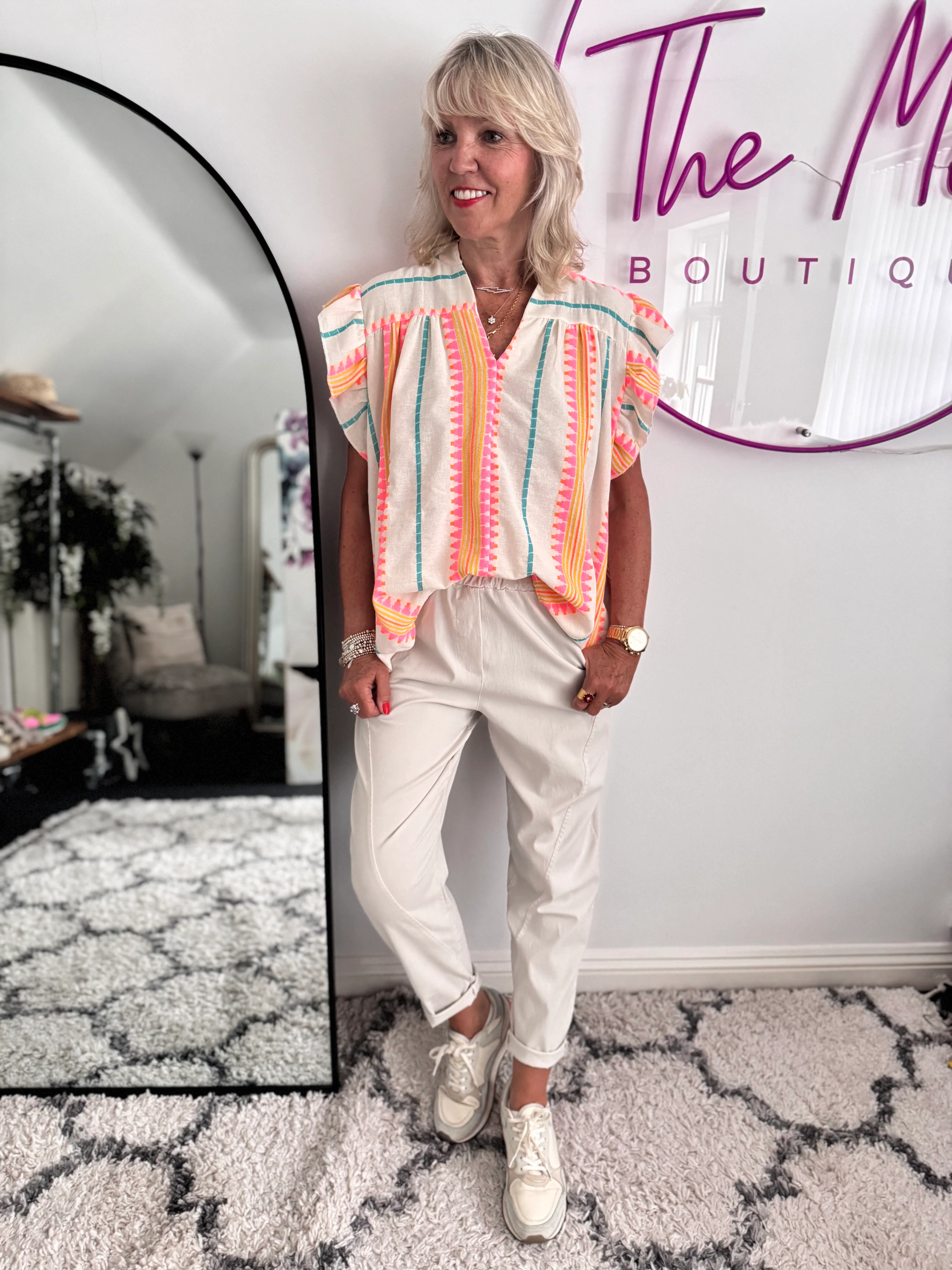 Embroidered Top in Pink & Neon - Image 3