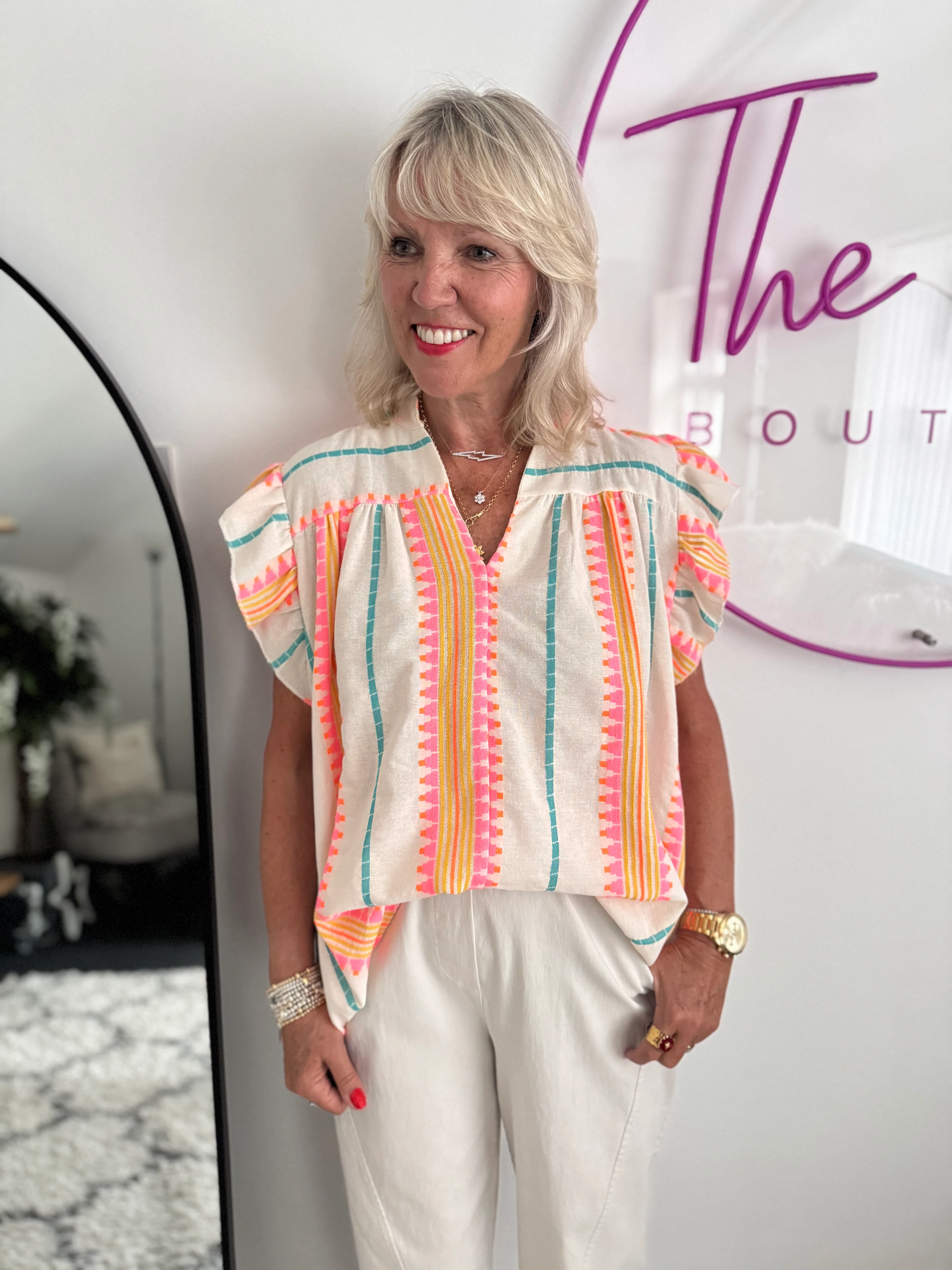 Embroidered Top in Pink & Neon - Image 4