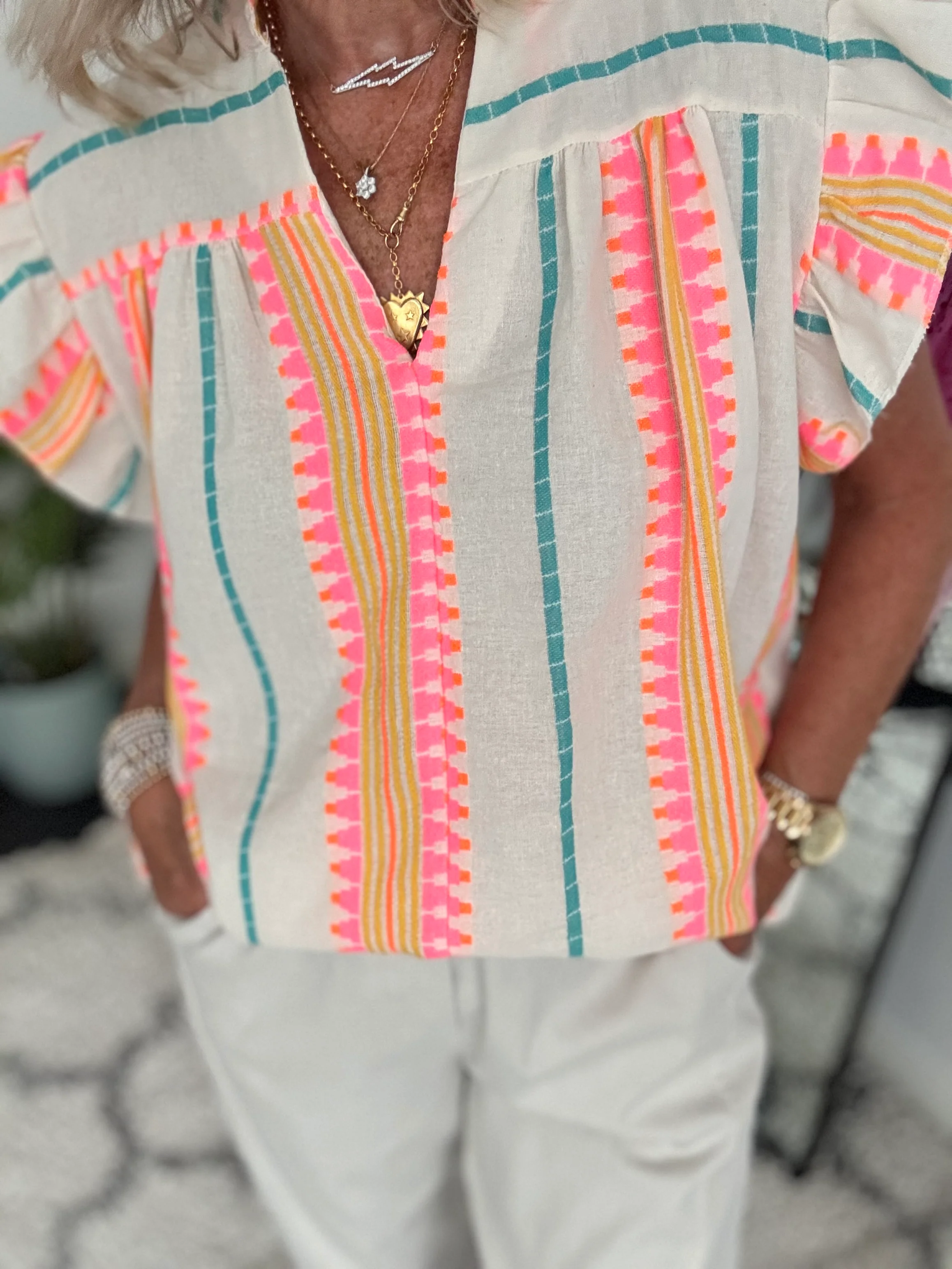 Embroidered Top in Pink & Neon - Image 5