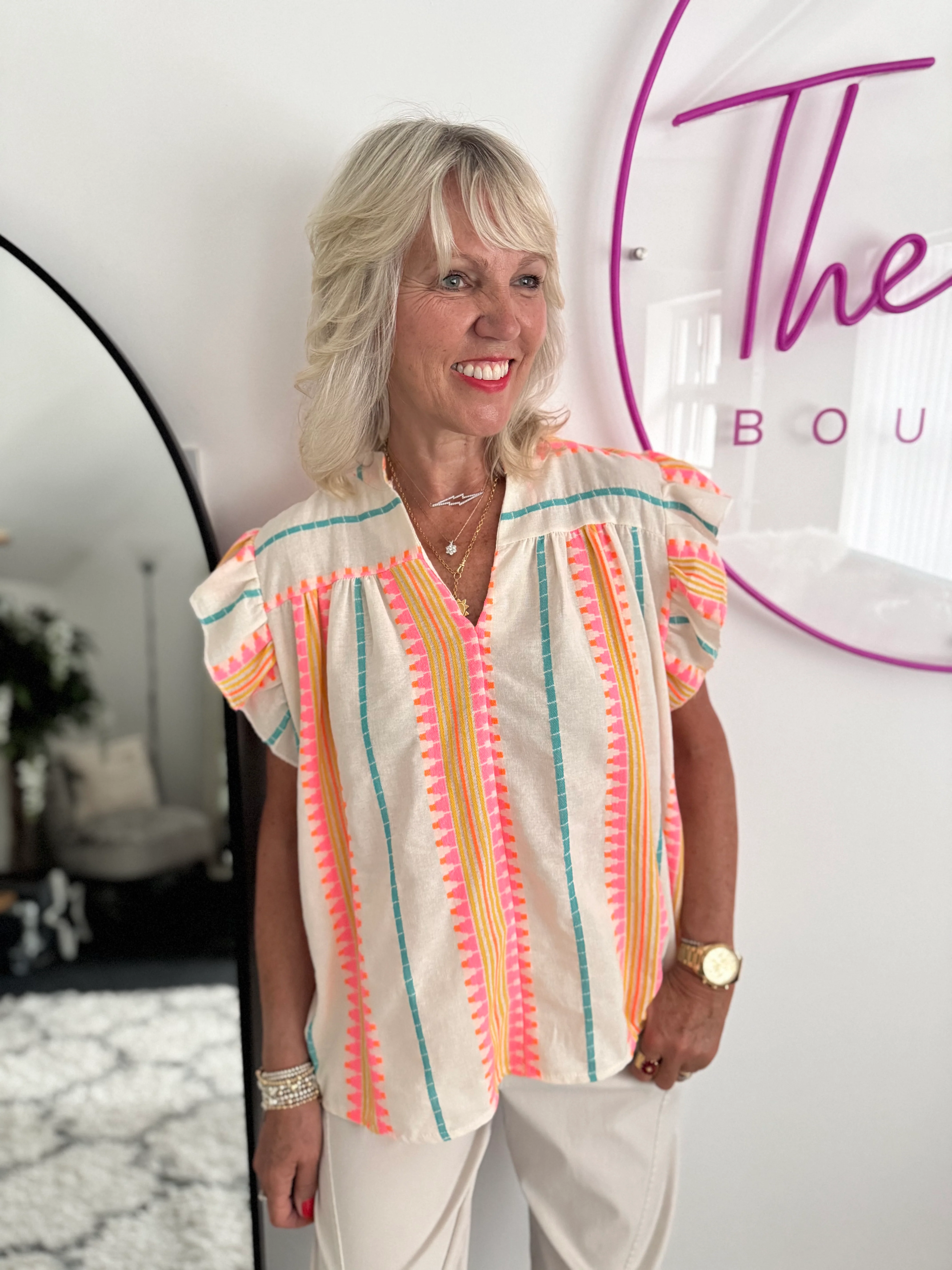 Embroidered Top in Pink & Neon - Image 6