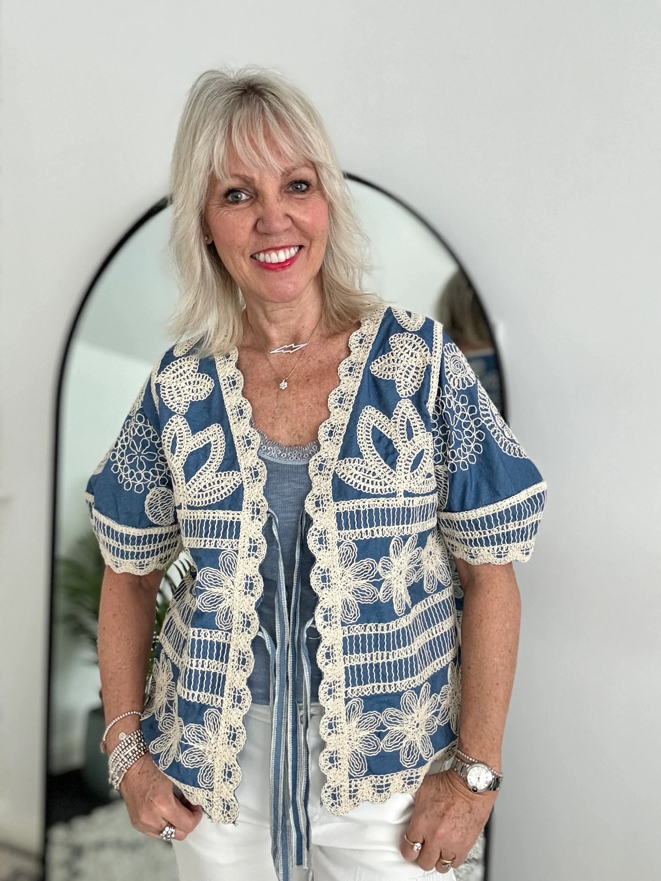 Embroidered Top with Tie Front - Image 4